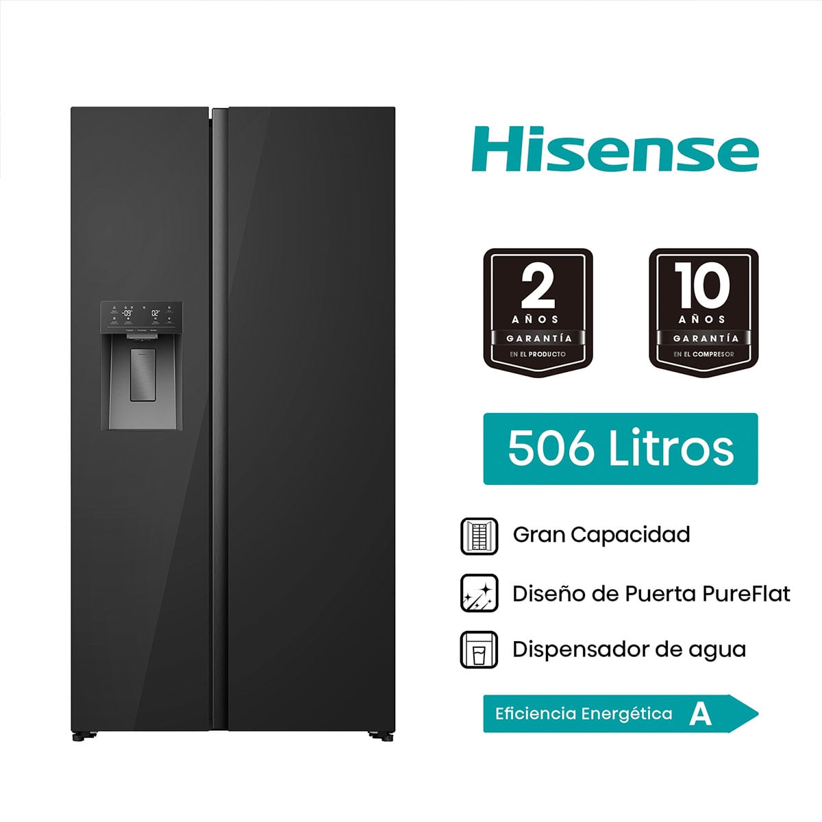 REFRIGERADORA HISENSE SIDE BY SIDE NO FROST RS528P5GBA 506L - 1