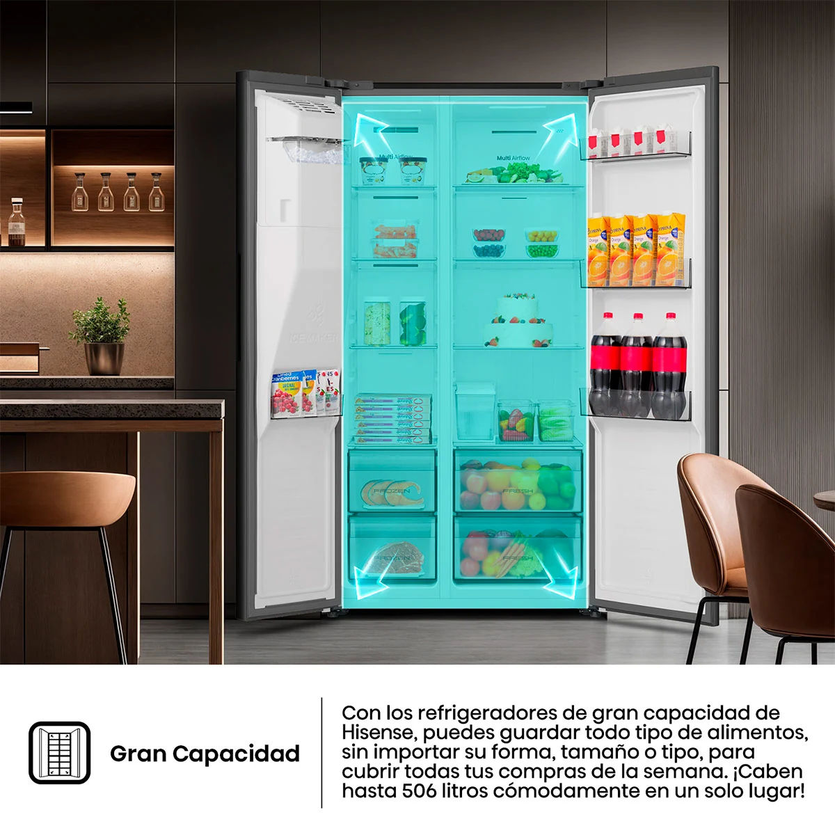 REFRIGERADORA HISENSE SIDE BY SIDE NO FROST RS528P5GBA 506L - 9