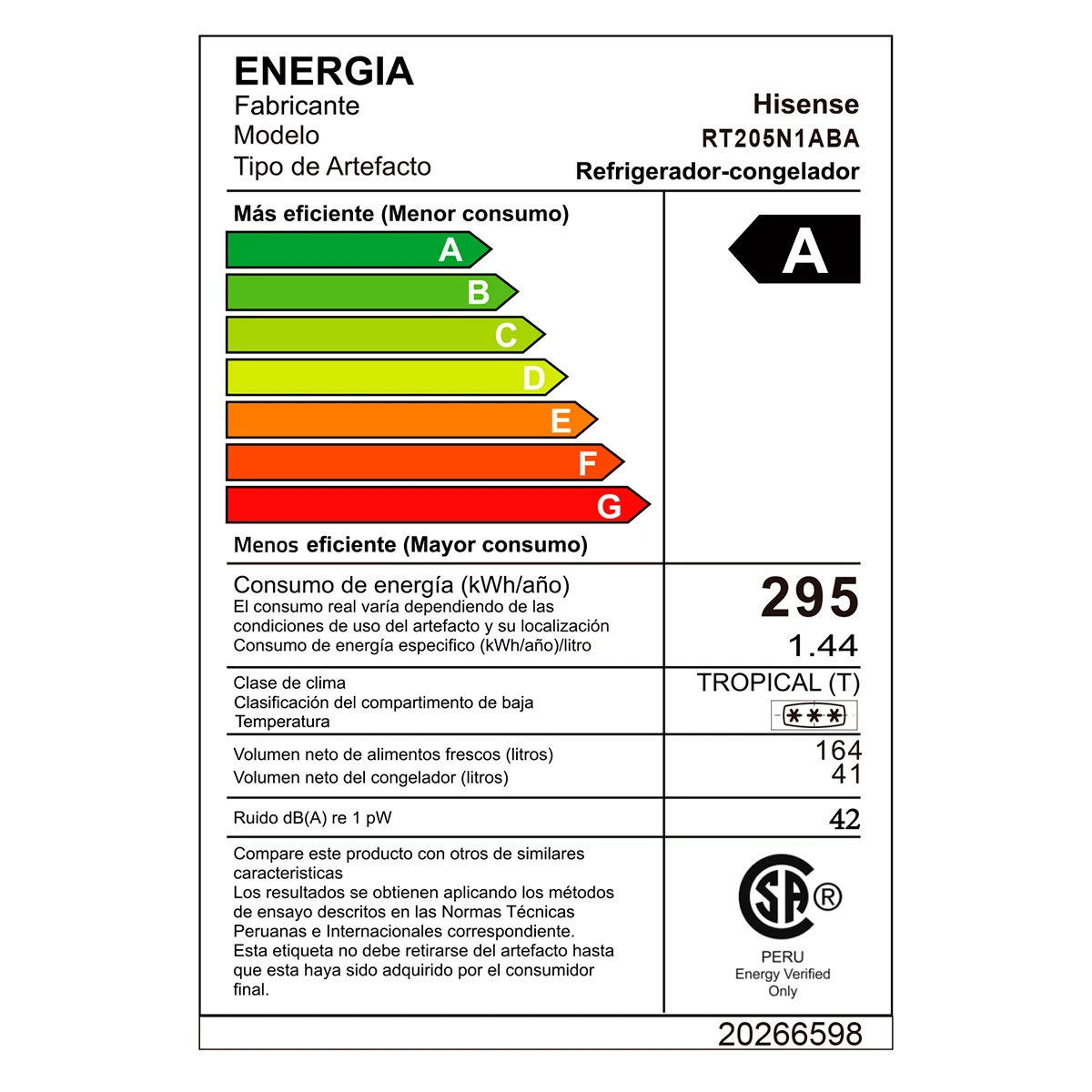 REFRIGERADORA HISENSE TOP FREEZER FRÍO DIRECTO RT205N1ABA 205L - 15