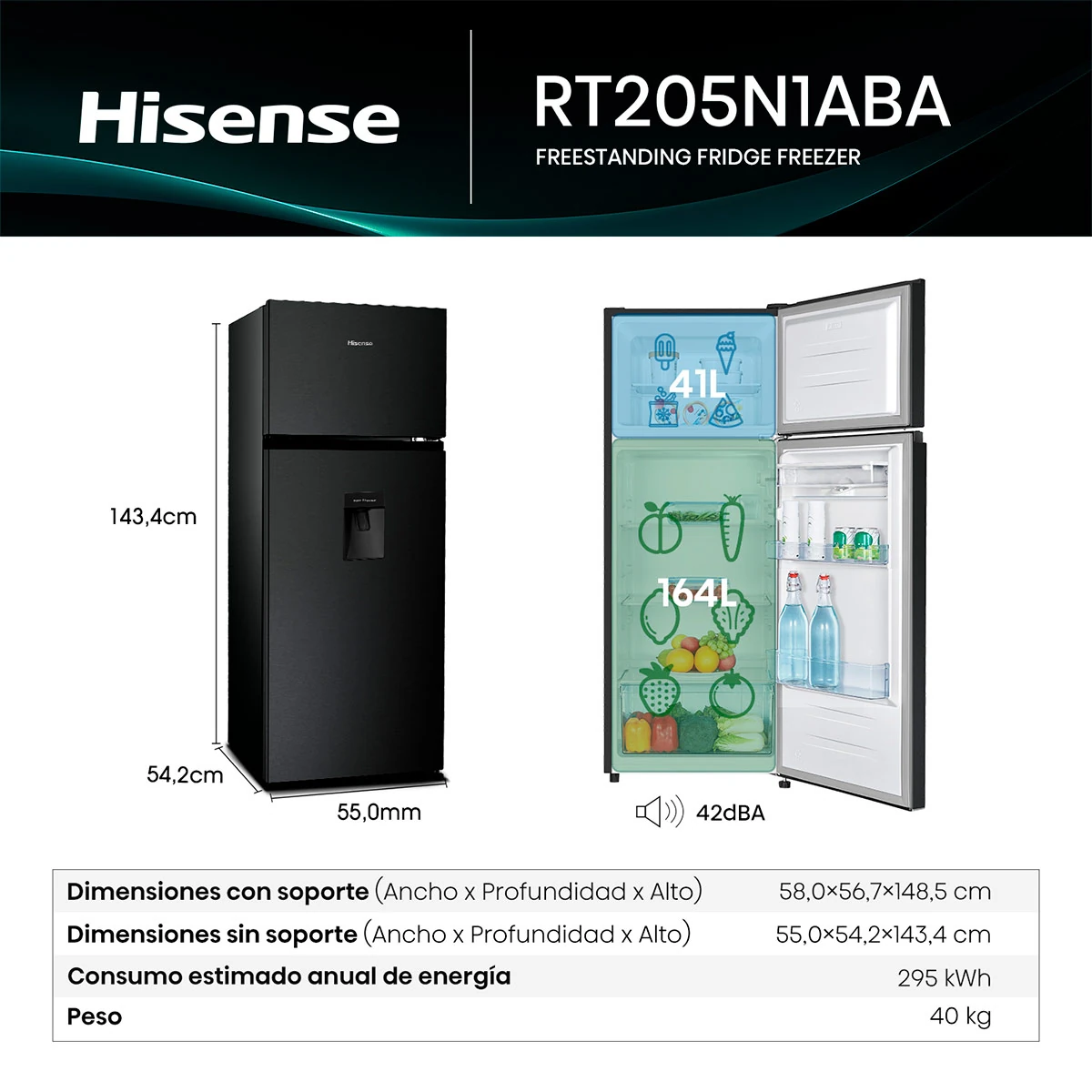 REFRIGERADORA HISENSE TOP FREEZER FRÍO DIRECTO RT205N1ABA 205L - 3