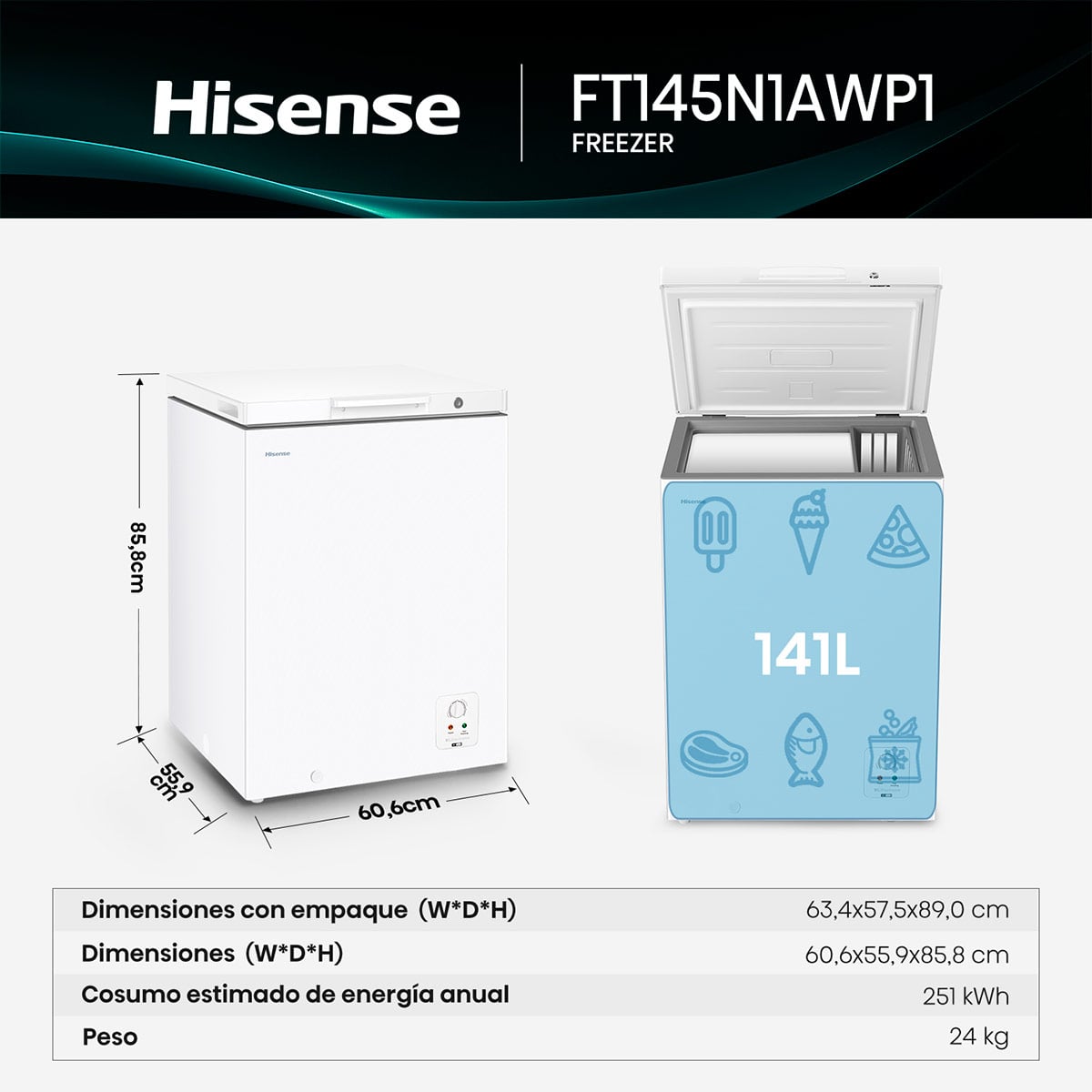 CONGELADORA HISENSE 141L FROST FT145N1AWP1 - 4