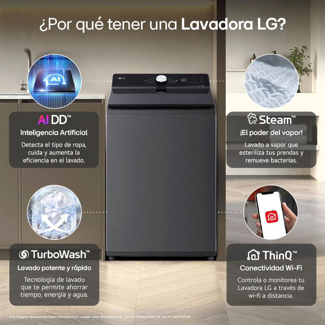 LAVADORA LG CARGA SUPERIOR 22KG WT22PBTXST INTELIGENCIA ARTIFICIAL - 10
