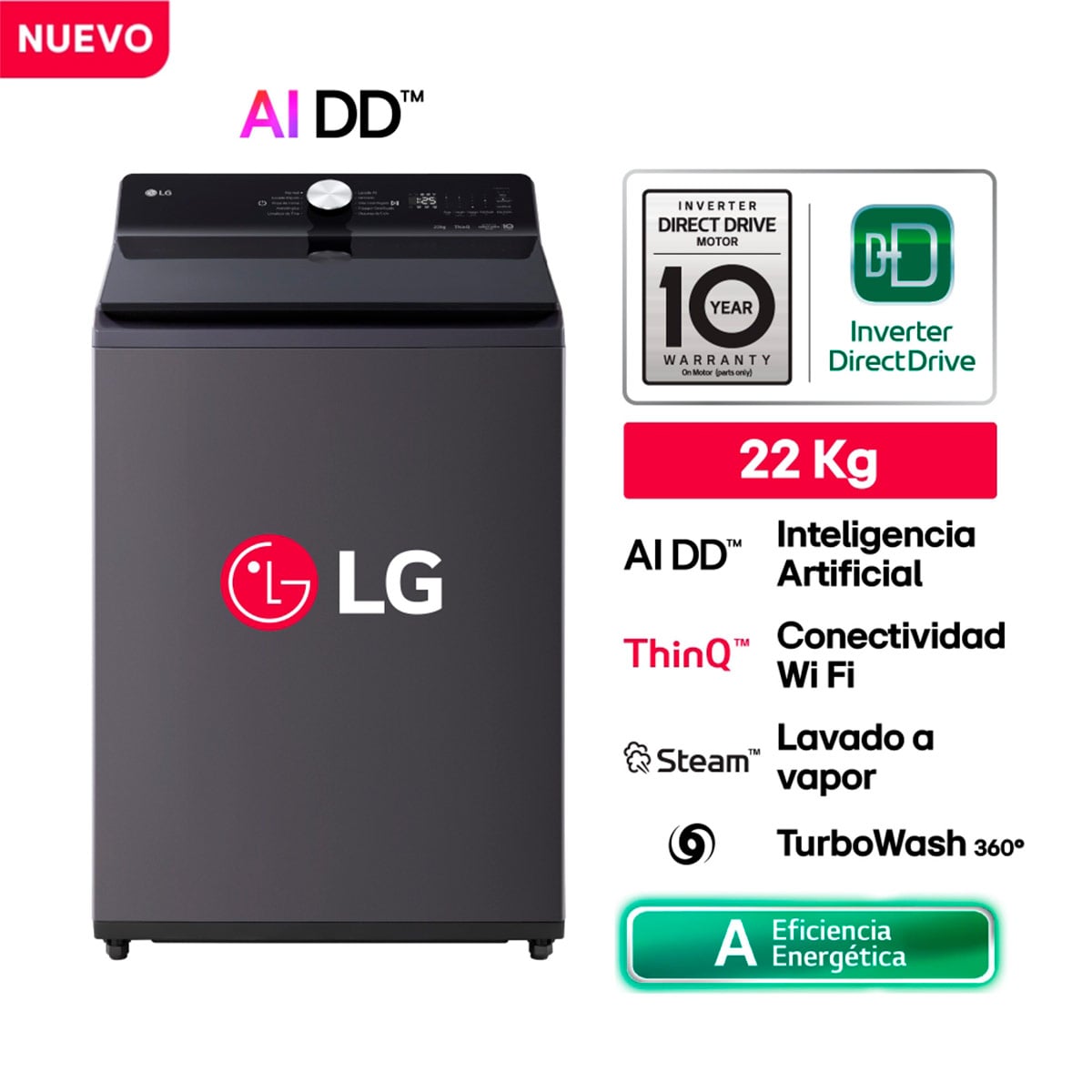 LAVADORA LG CARGA SUPERIOR 22KG WT22EGTXS INTELIGENCIA ARTIFICIAL - 1