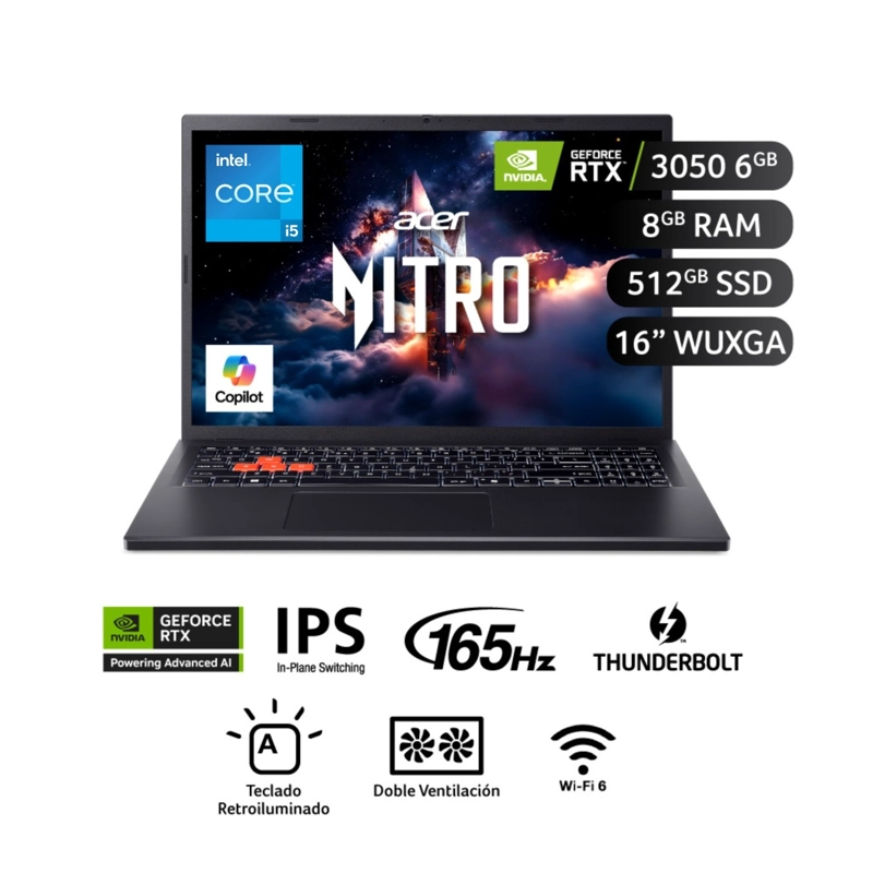 LAPTOP GAMER ACER NITRO LITE NL16-71G-52K7 INTEL CORE I5 RTX 3050 8GB RAM 512GB SSD 16” - 1