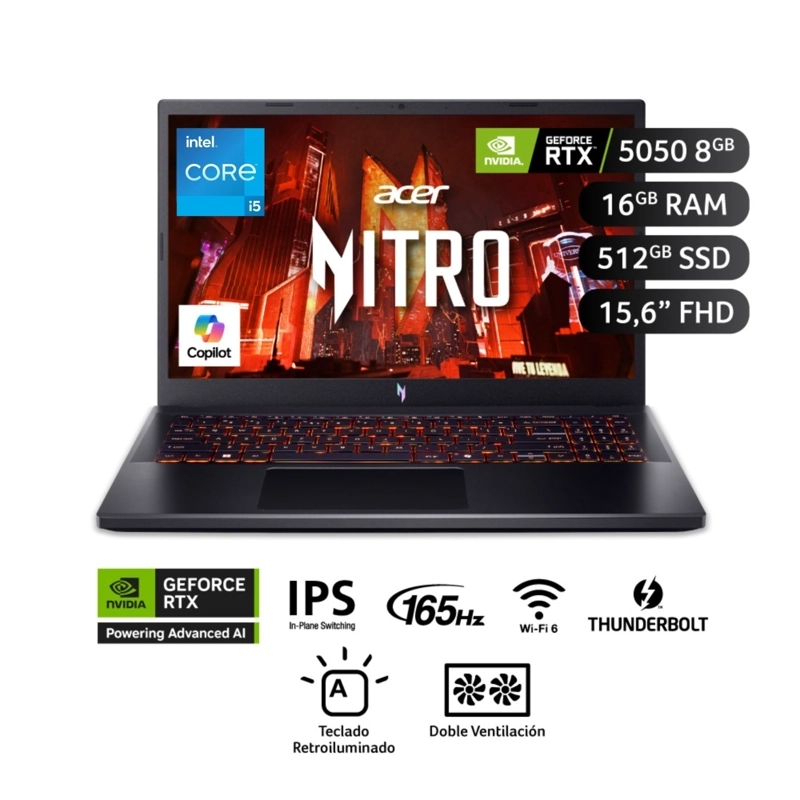 LAPTOP GAMER ACER NITRO V INTEL CORE I5 16GB RAM 512GB SSD RTX 5050 15.6” - 1