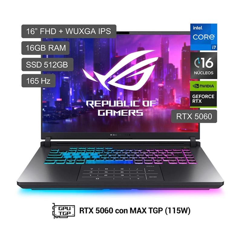 LAPTOP ASUS ROG STRIX G16 G615JMR-RV165W INTEL CORE I7 16GB RAM 512GB SSD 16” RTX 5060 - 1
