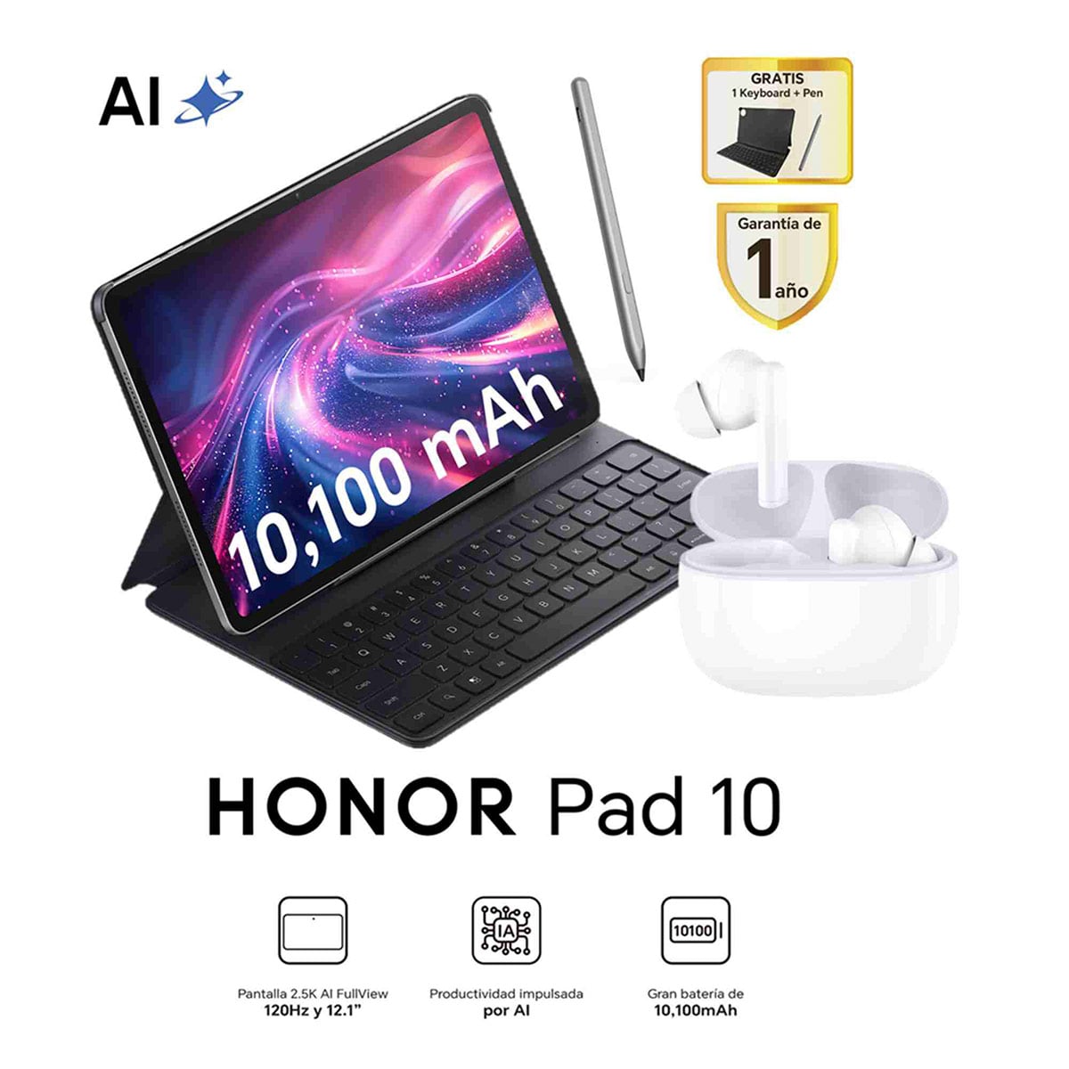 TABLET HONOR PAD 10 HEY3-W00 12.1” 256GB + EARBUDS X7 - 1