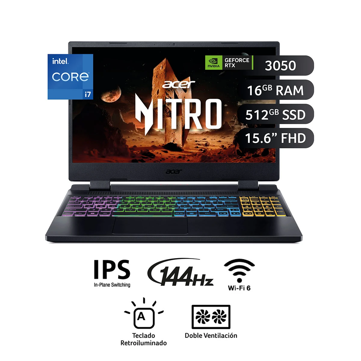 LAPTOP ACER NITRO 5 AN515-58-77GL INTEL CORE I7 16GB RAM 512GB SSD RTX 3050 15.6” - 1