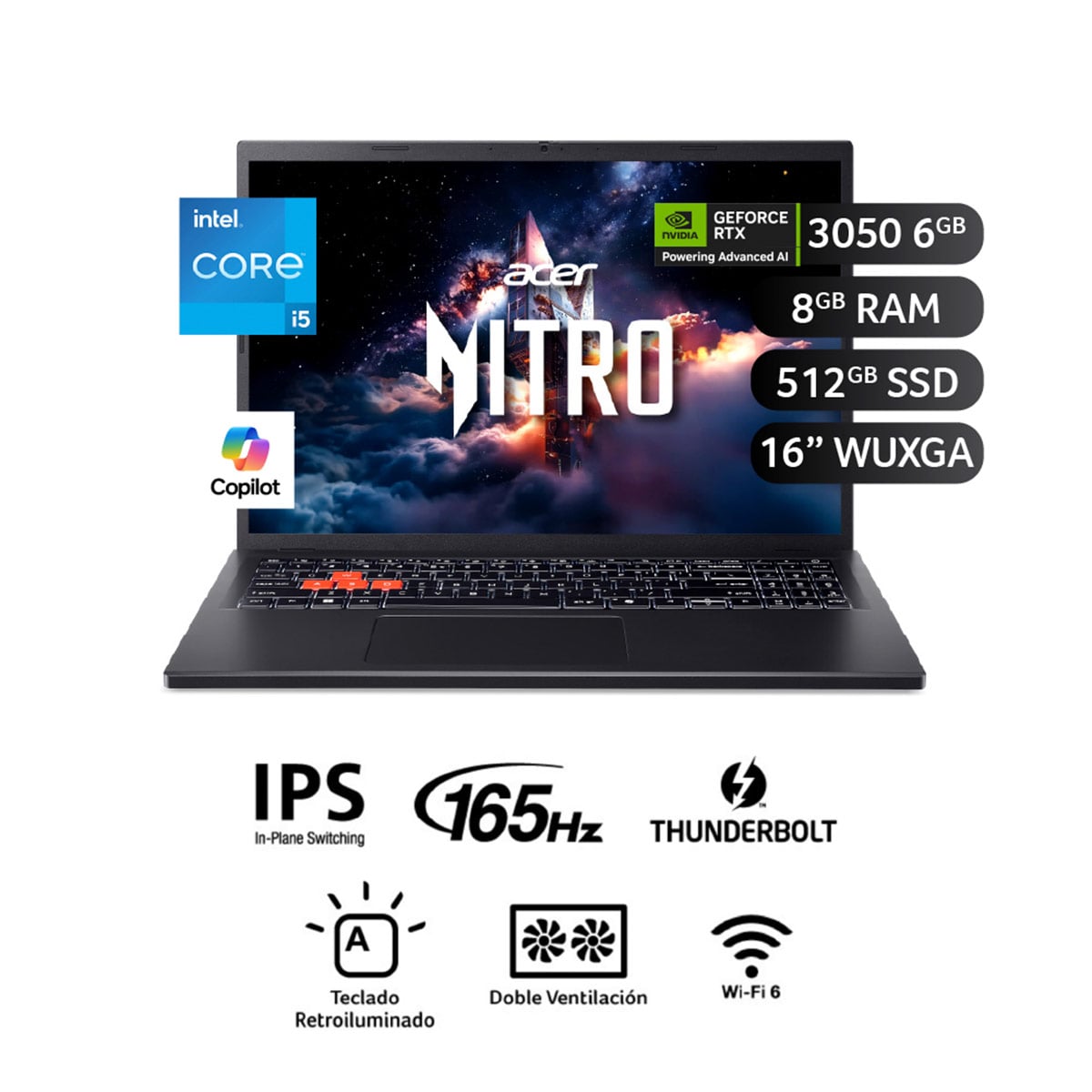 LAPTOP ACER NITRO LITE NL16-71G-580G INTEL CORE I5 8GB RAM 512GB SSD RTX 3050 16” - 1