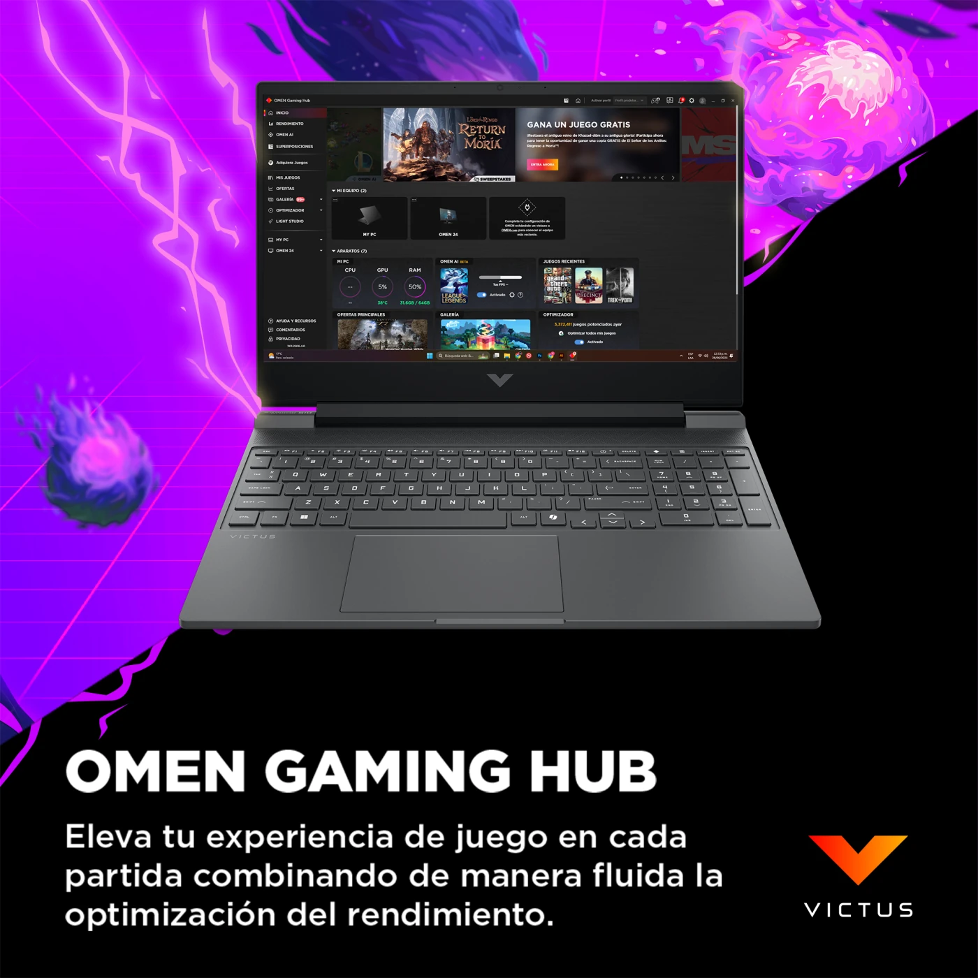 LAPTOP HP GAMING VICTUS 15-FA2018LA INTEL CORE I5 8GB RAM 512GB SSD 15.6” RTX 4050 - 11