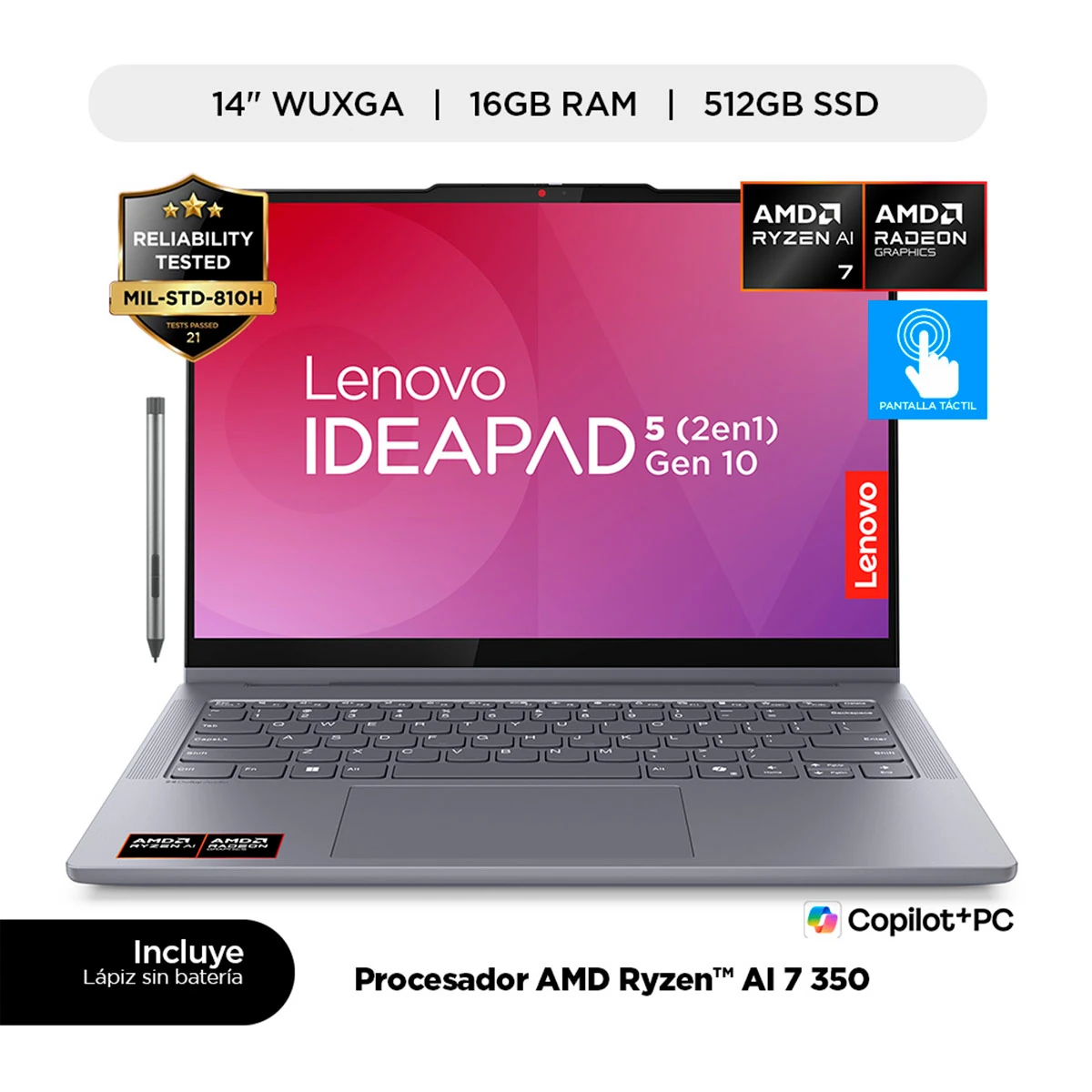 LAPTOP LENOVO IDEAPAD 5 2 EN 1 AMD RYZEN AI 7 16GB RAM 512GB SSD TOUCH 14” - 1