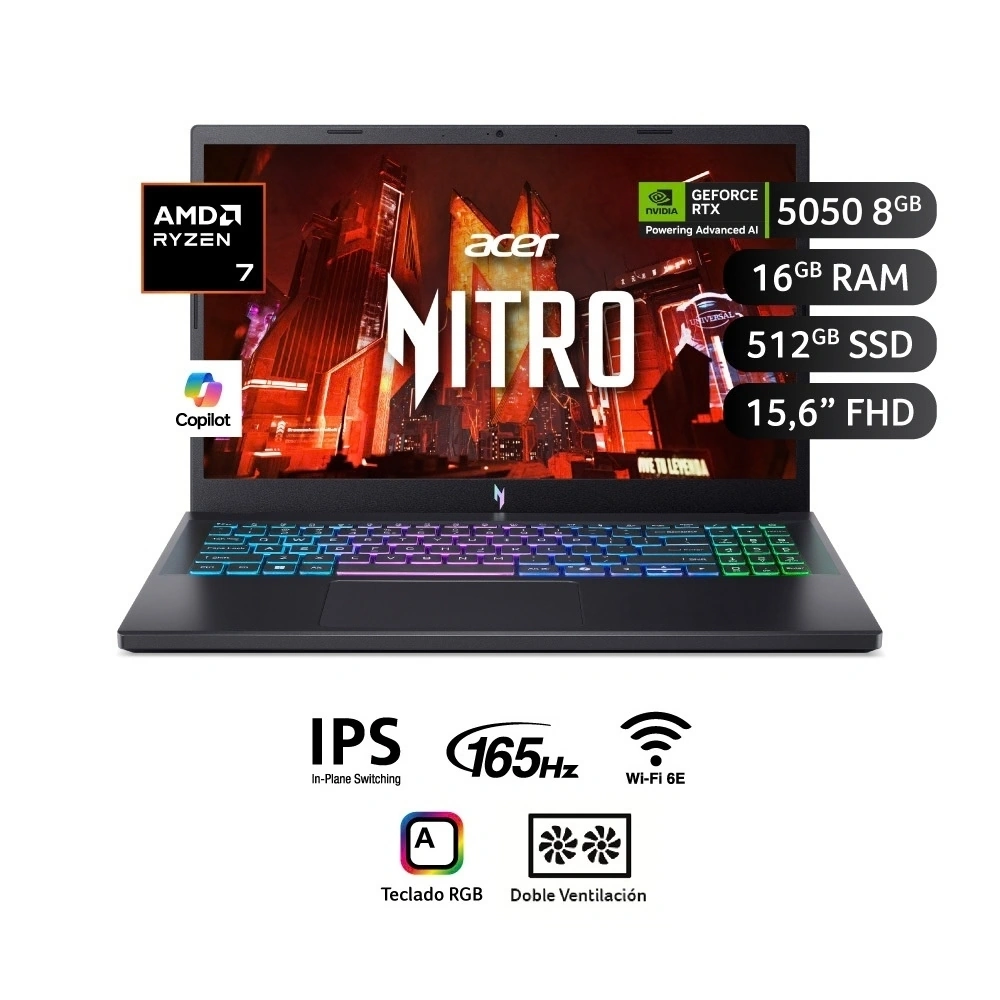 LAPTOP ACER NITRO V AMD RYZEN 7 16GB RAM 512GB SSD 15.6” - 1