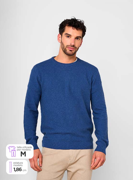 SWEATER HOMBRE CACHAREL AZUL MARINO CUELLO REDONDO - 1