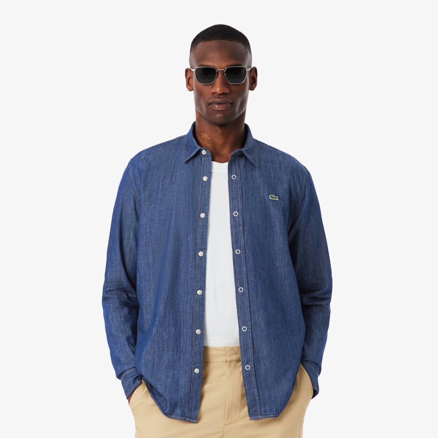 CAMISA MANGA LARGA ALGODÓN HOMBRE LACOSTE CH9084 AZUL - 1