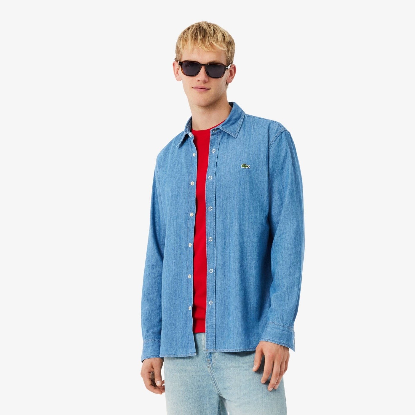 CAMISA MANGA LARGA ALGODÓN HOMBRE LACOSTE CH9084 AZUL - 1