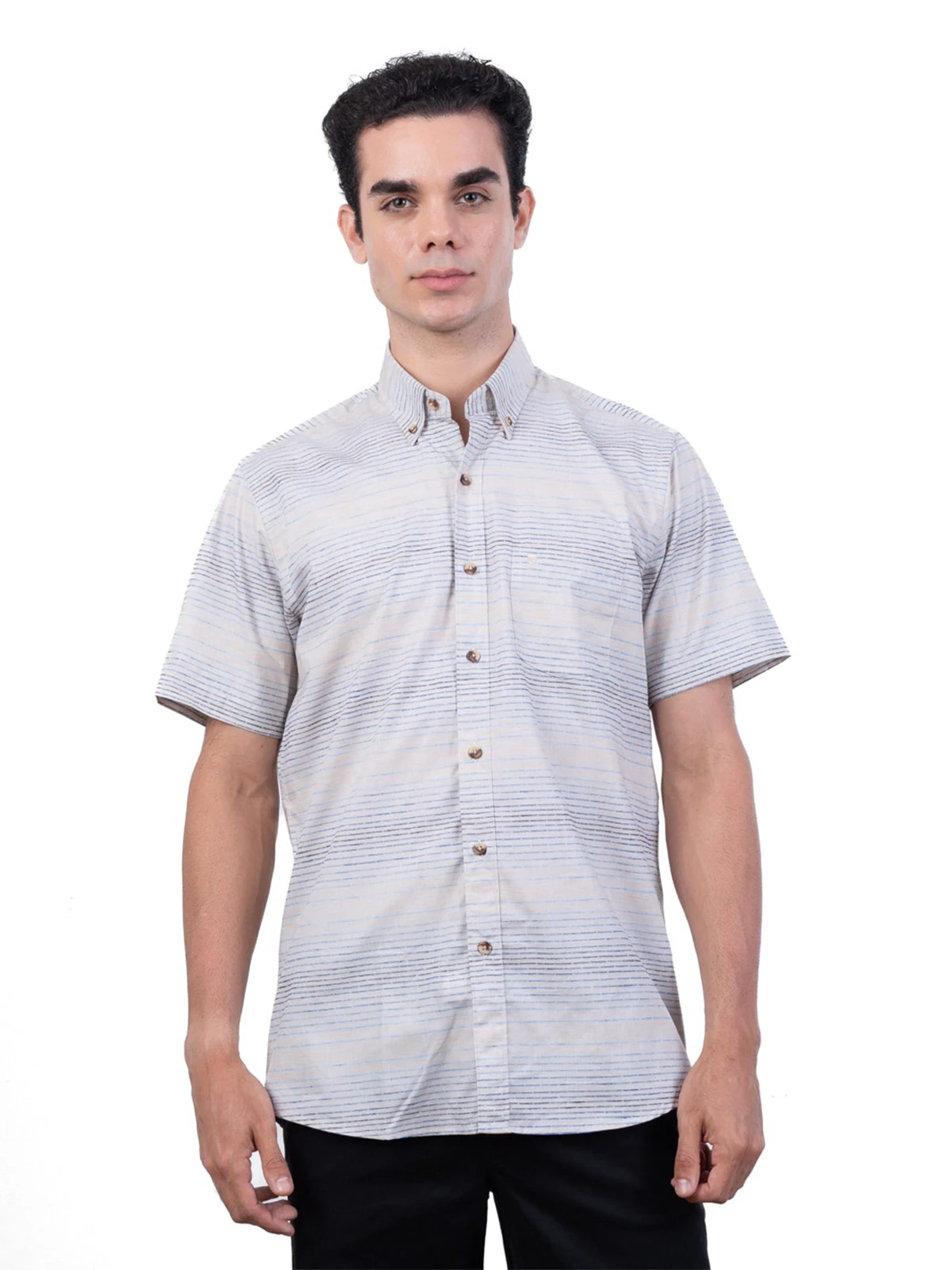 CAMISA MANGA CORTA HOMBRE PIERRE CARDIN CUELLO AMERICANO - 1
