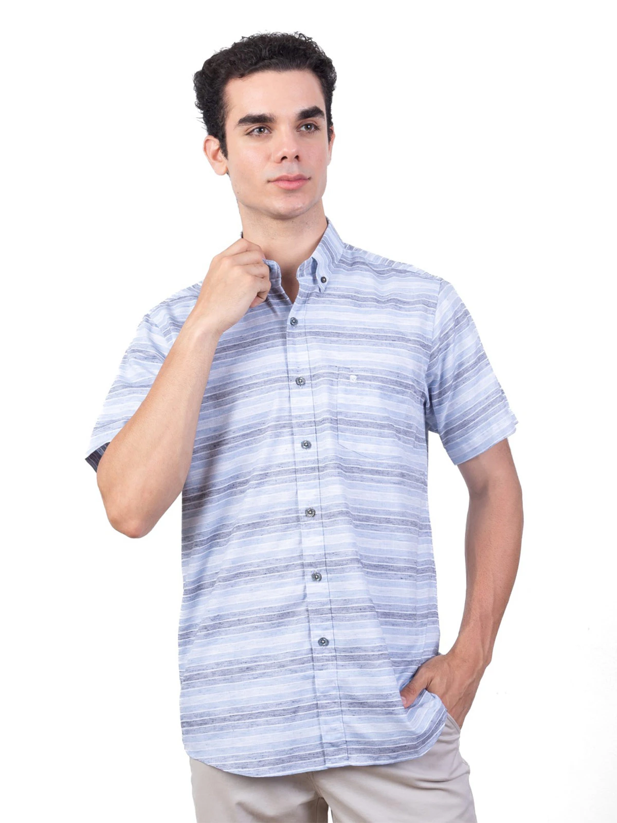CAMISA MANGA CORTA HOMBRE PIERRE CARDIN CUELLO AMERICANO - 1