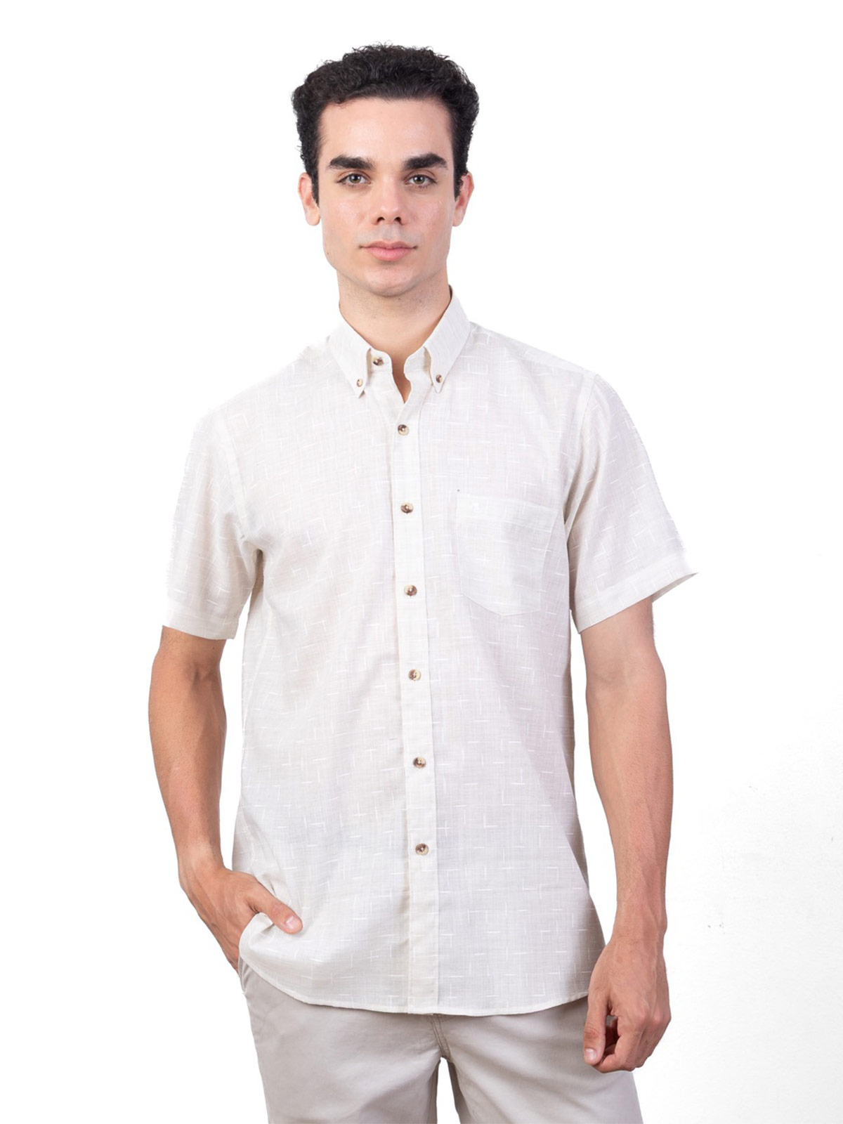 CAMISA MANGA CORTA HOMBRE PIERRE CARDIN CUELLO AMERICANO - 1