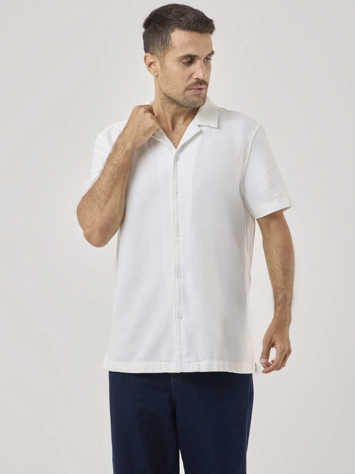 CAMISA MANGA CORTA ALGODÓN HOMBRE NAVIGATA BLANCO - 1