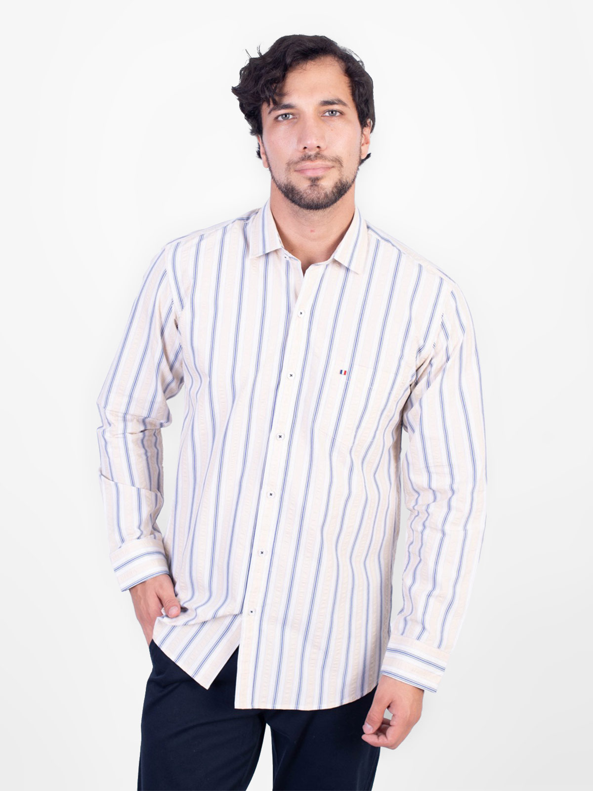 CAMISA MANGA LARGA HOMBRE PIERRE CARDIN SEERSUCKER ETQ PC-63651CAA - 1