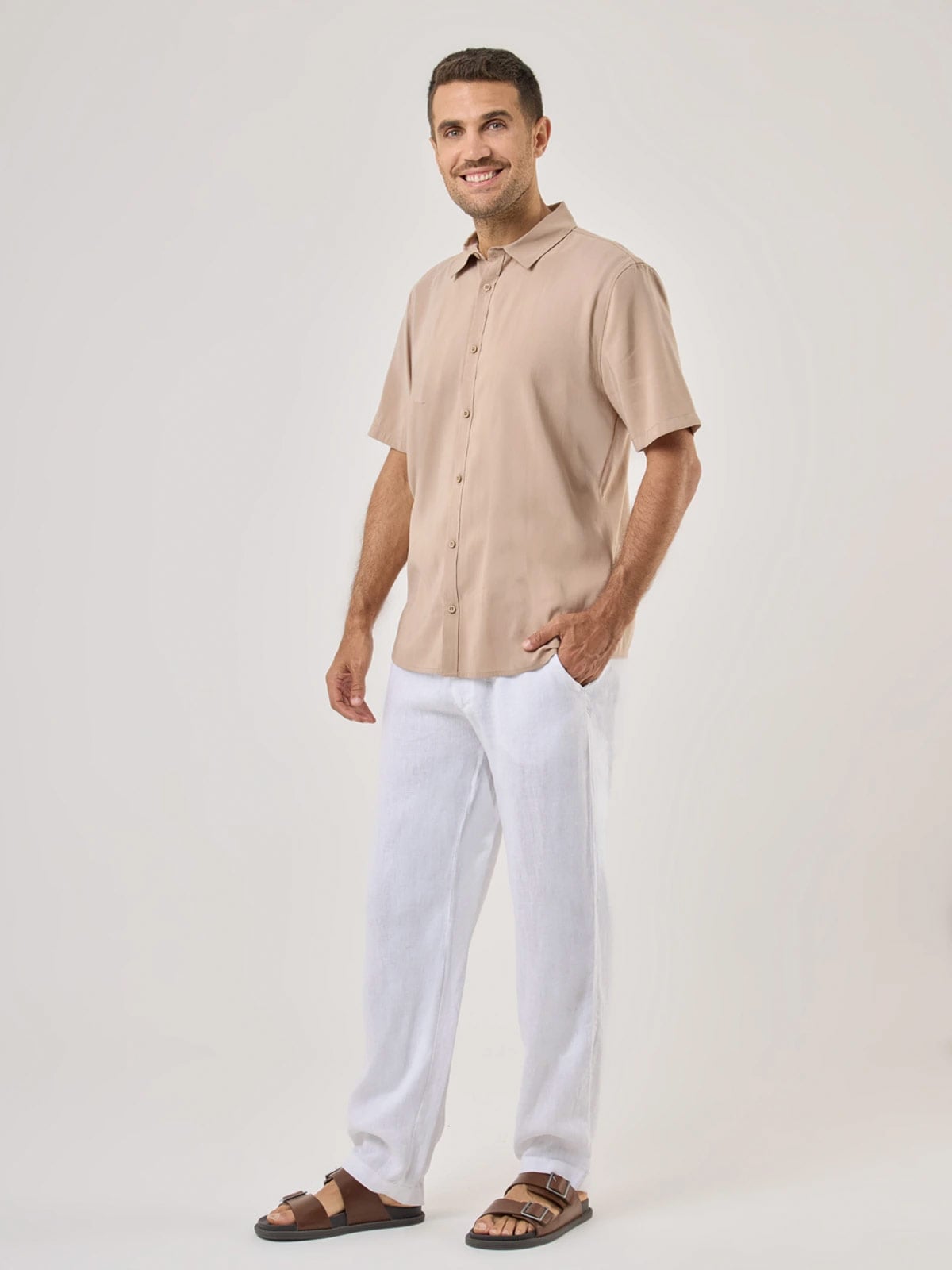 PANTALON LINO HOMBRE CACHAREL BLANCO - 1