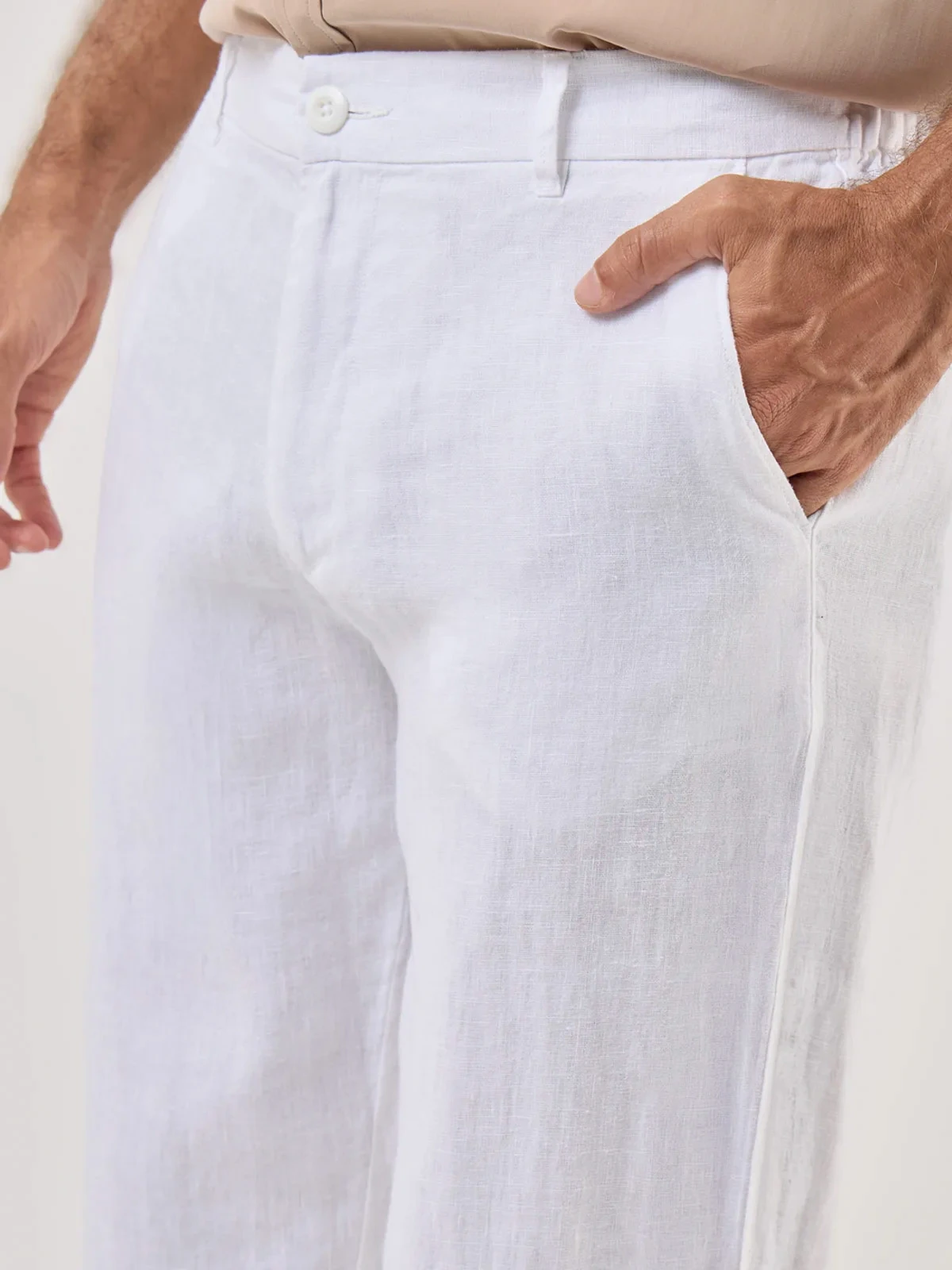 PANTALON LINO HOMBRE CACHAREL BLANCO - 5