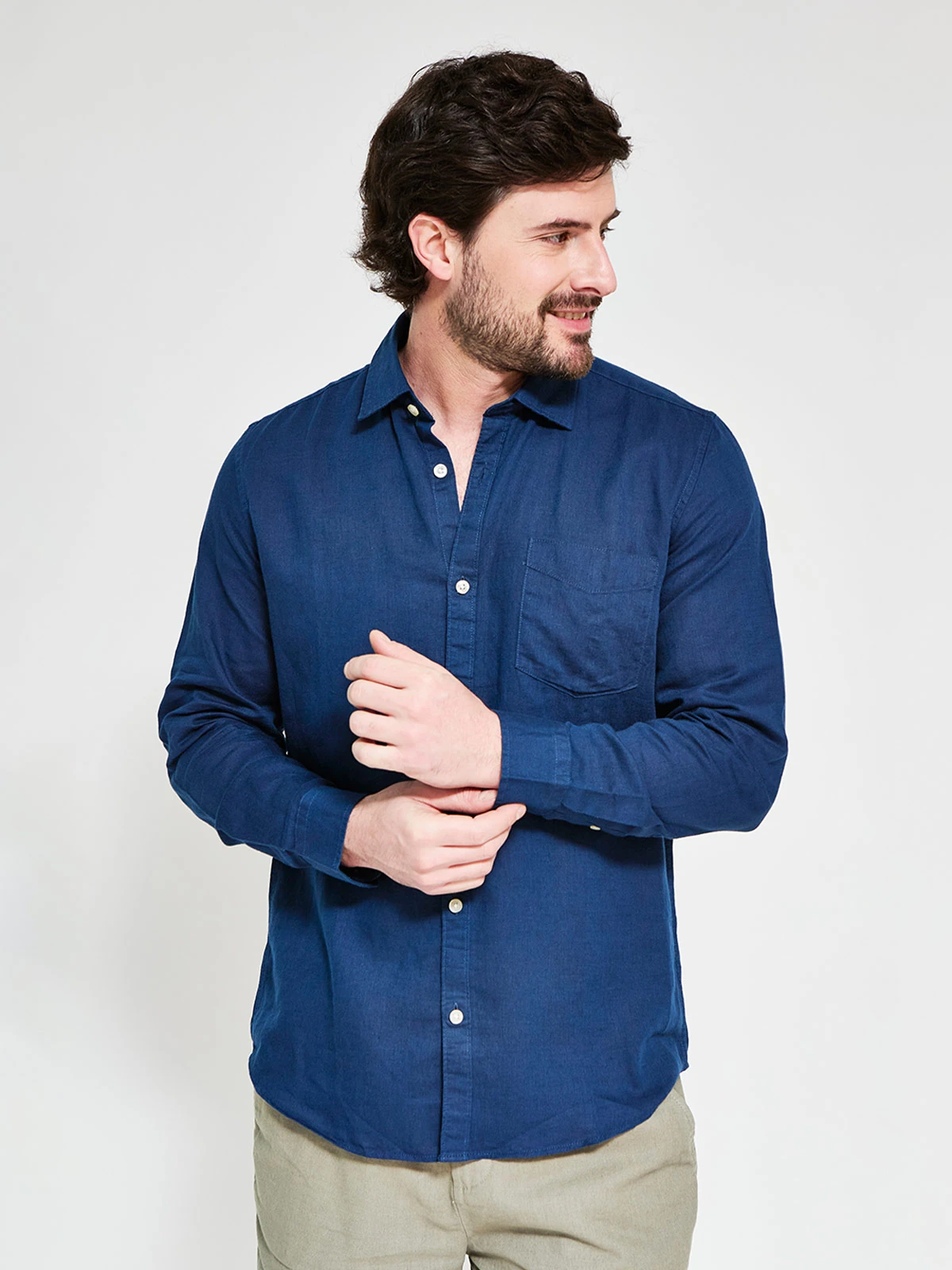 CAMISA MANGA LARGA ALGODÓN LINO HOMBRE NAVIGATA - 1