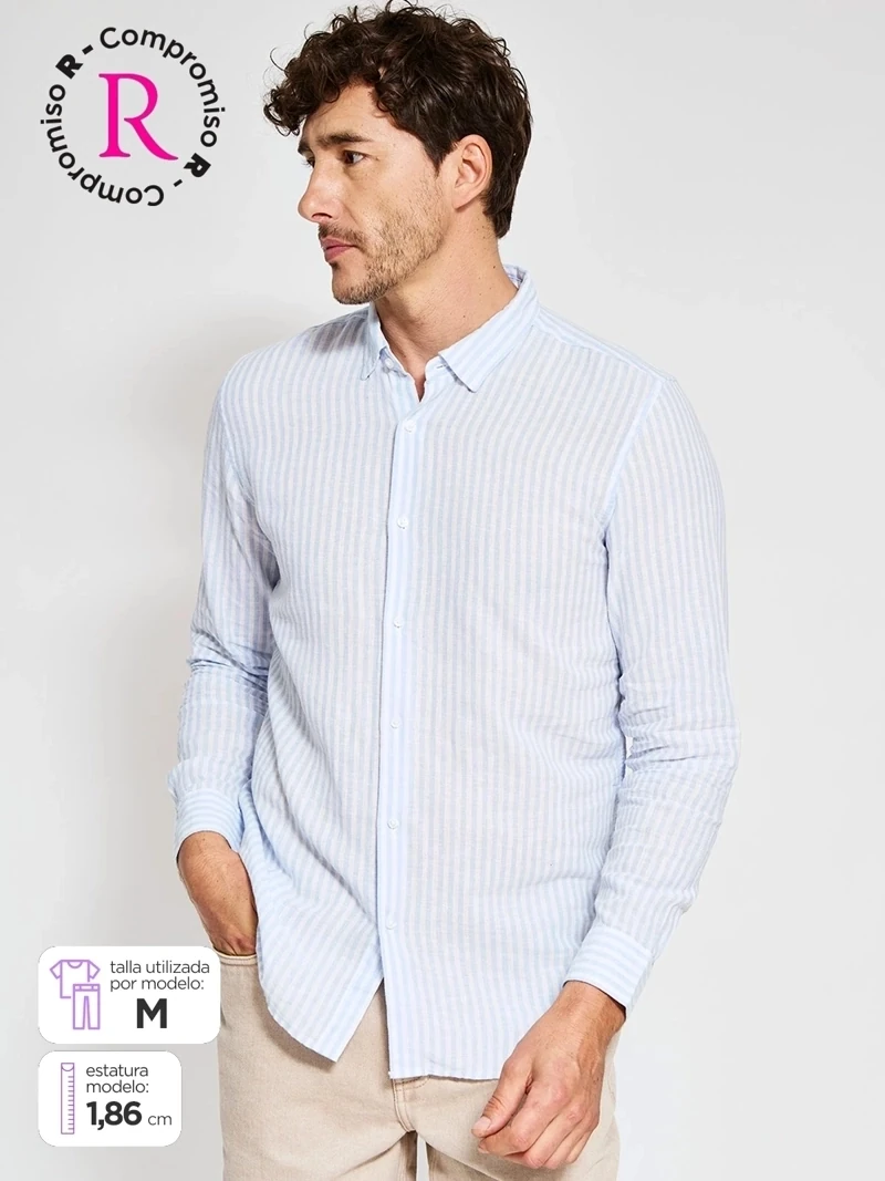 CAMISA MANGA LARGA ALGODÓN LINO HOMBRE MARQUIS - 1