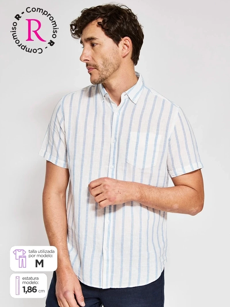 CAMISA MANGA CORTA ALGODÓN LINO HOMBRE KENNETH STEVENS - 1
