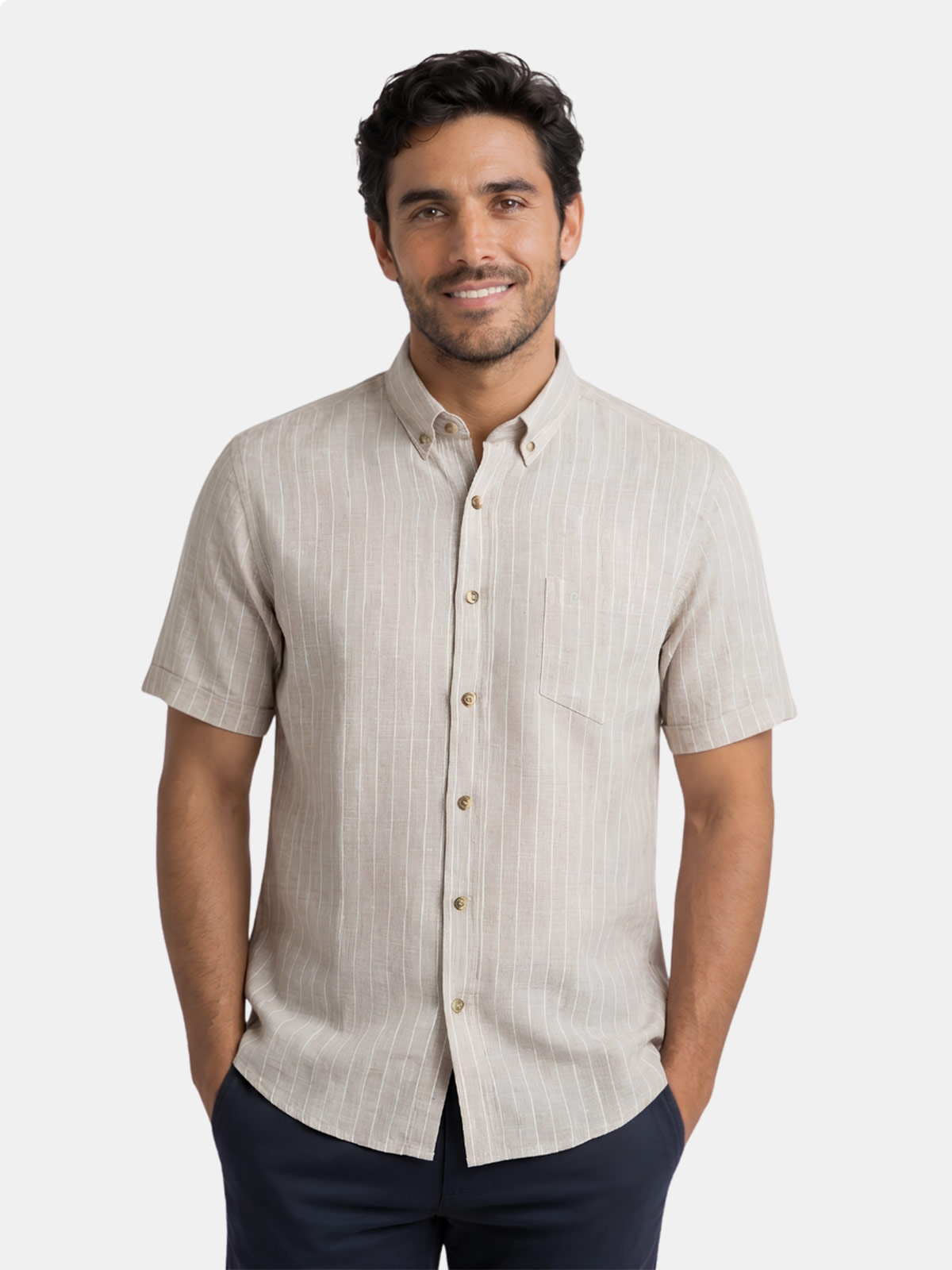 CAMISA MANGA CORTA HOMBRE ETIQUETA COLECCIÓN LINO - 1