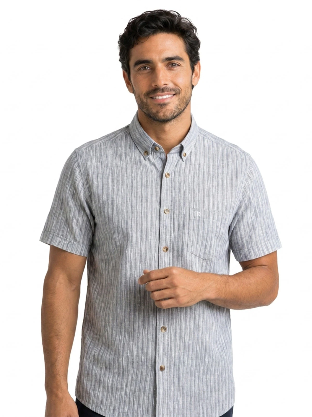 CAMISA MANGA CORTA HOMBRE ETIQUETA COLECCIÓN LINO - 1