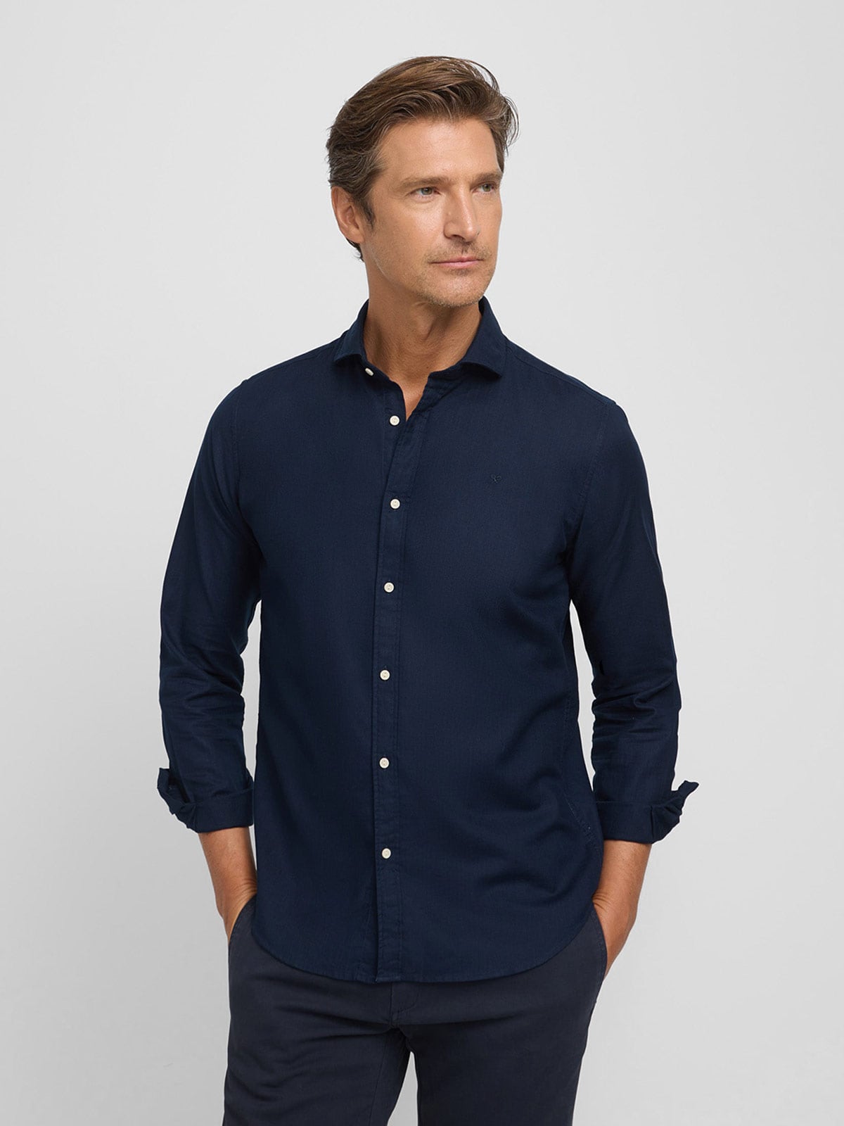 CAMISA MANGA LARGA HOMBRE SILBON AZUL MARINO ESPIGA - 1
