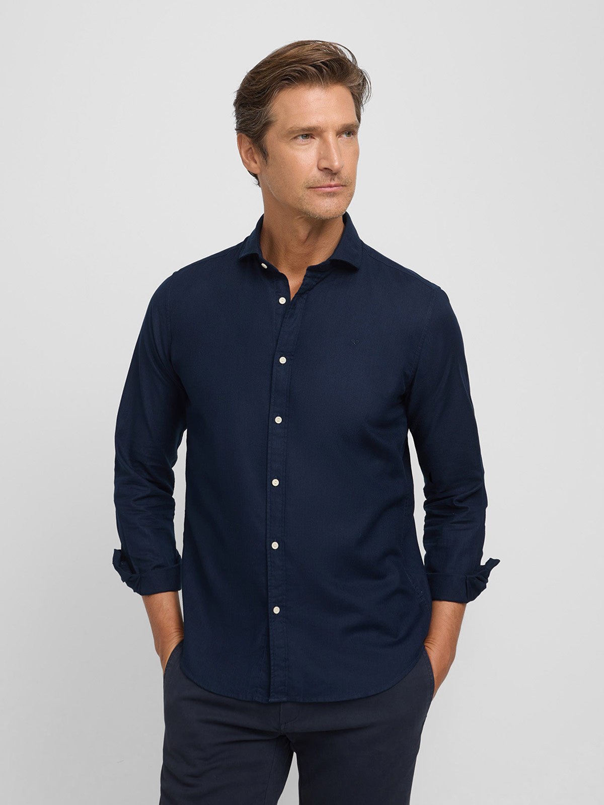 CAMISA MANGA LARGA HOMBRE SILBON AZUL MARINO ESPIGA - 1