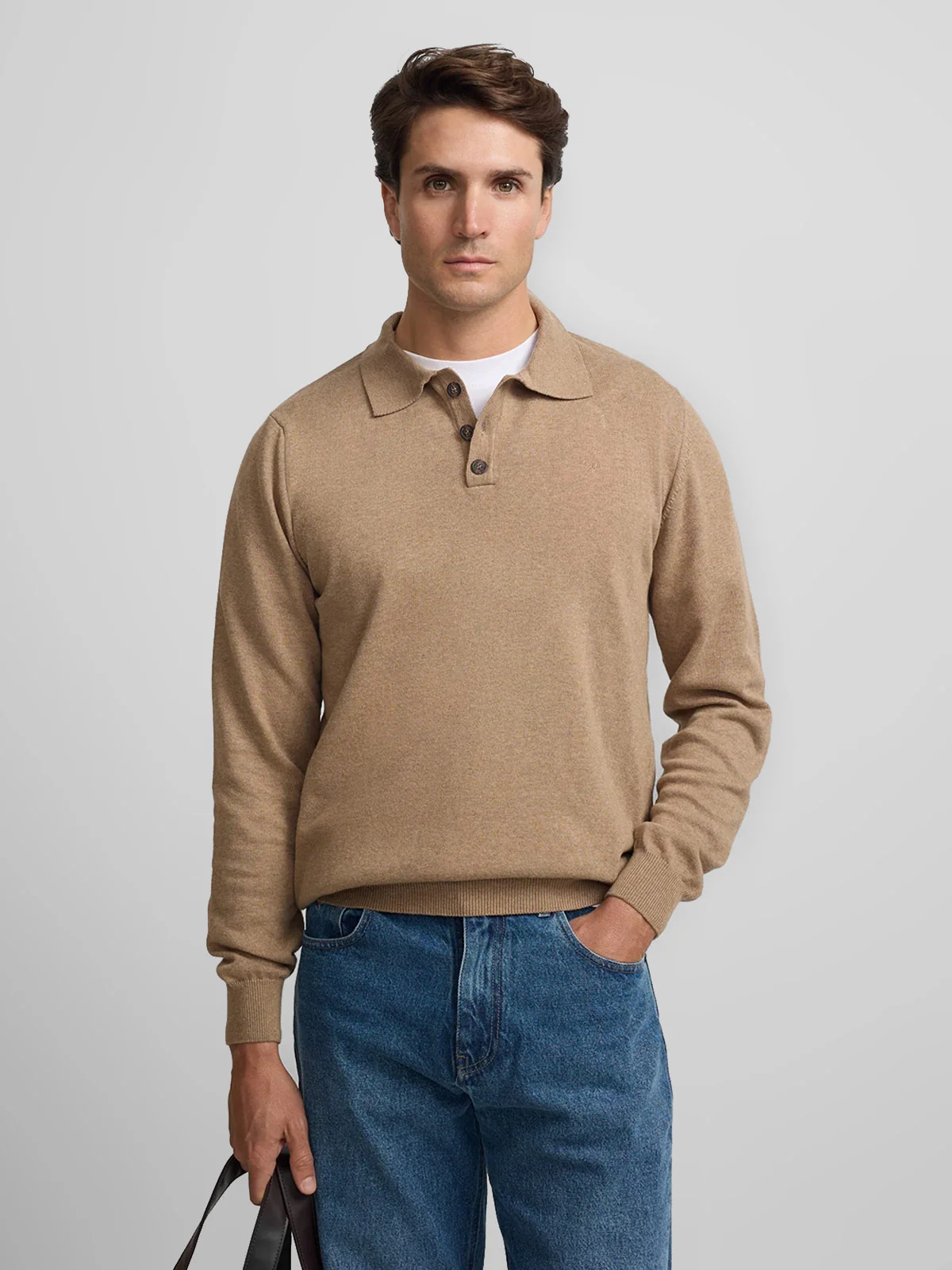 CHOMPA CUELLO POLO HOMBRE SILBON BEIGE - 1