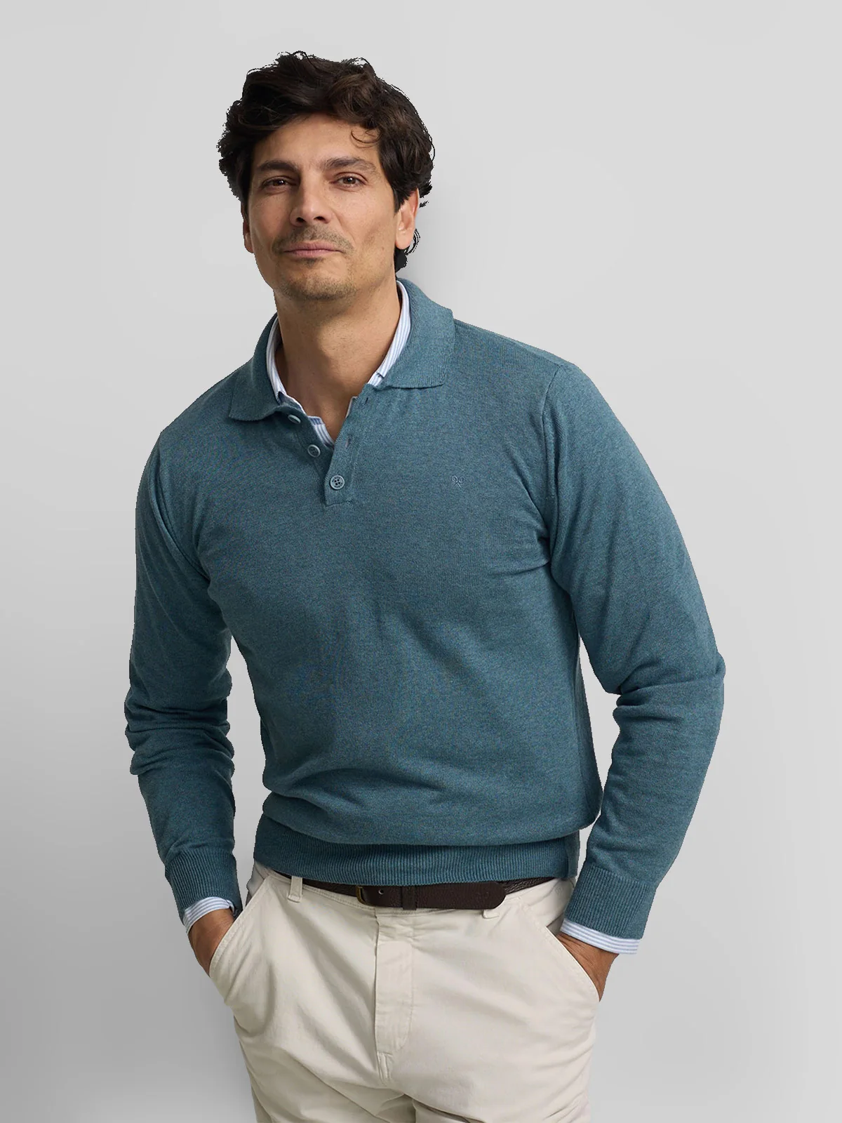 CHOMPA CUELLO POLO HOMBRE SILBON BEIGE - 1