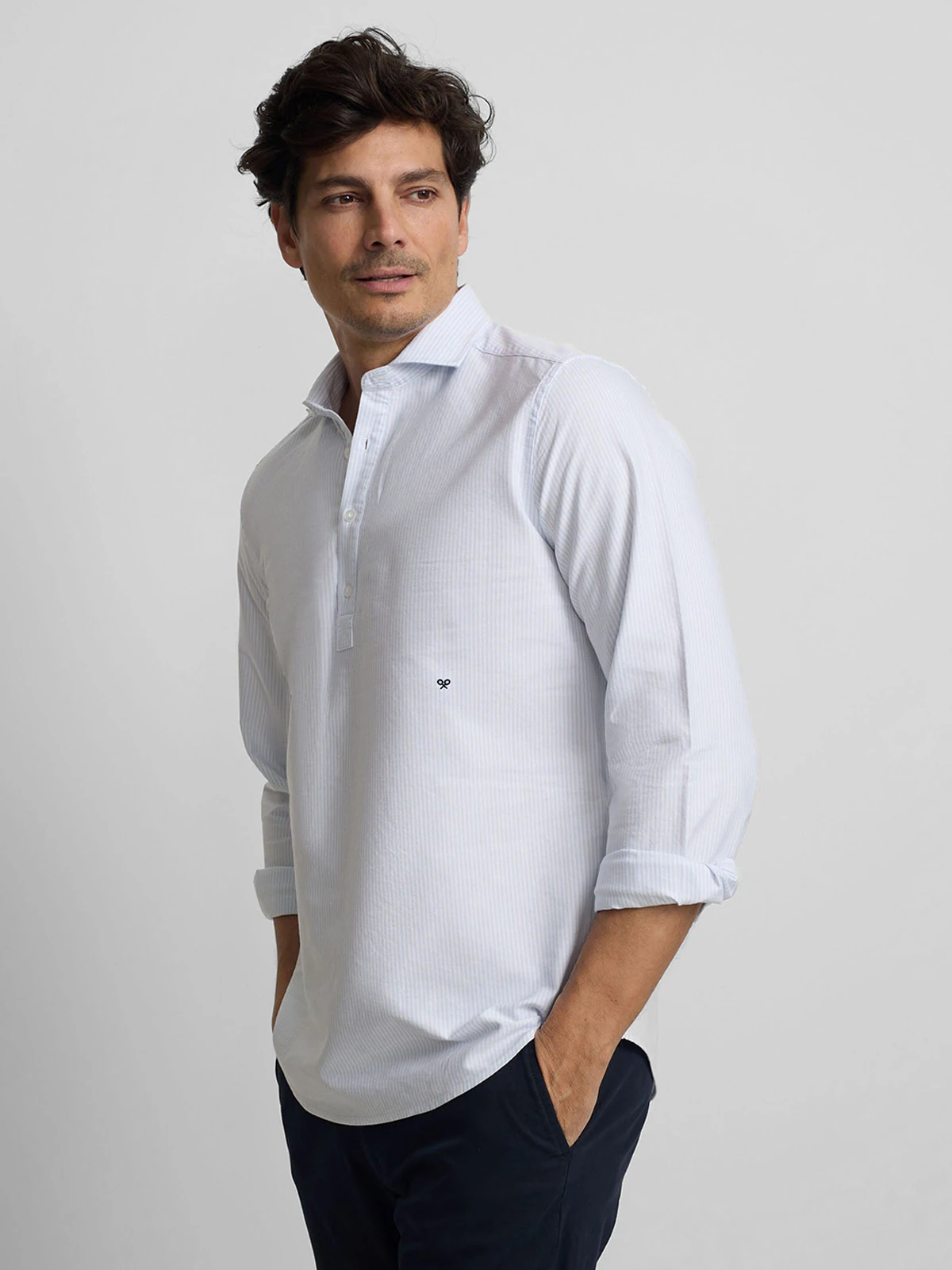 POLO MANGA LARGA HOMBRE SILBON CELESTE OXFORD - 1