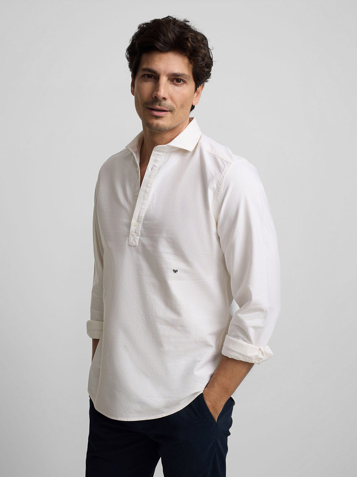 POLO MANGA LARGA HOMBRE SILBON CELESTE OXFORD - 1