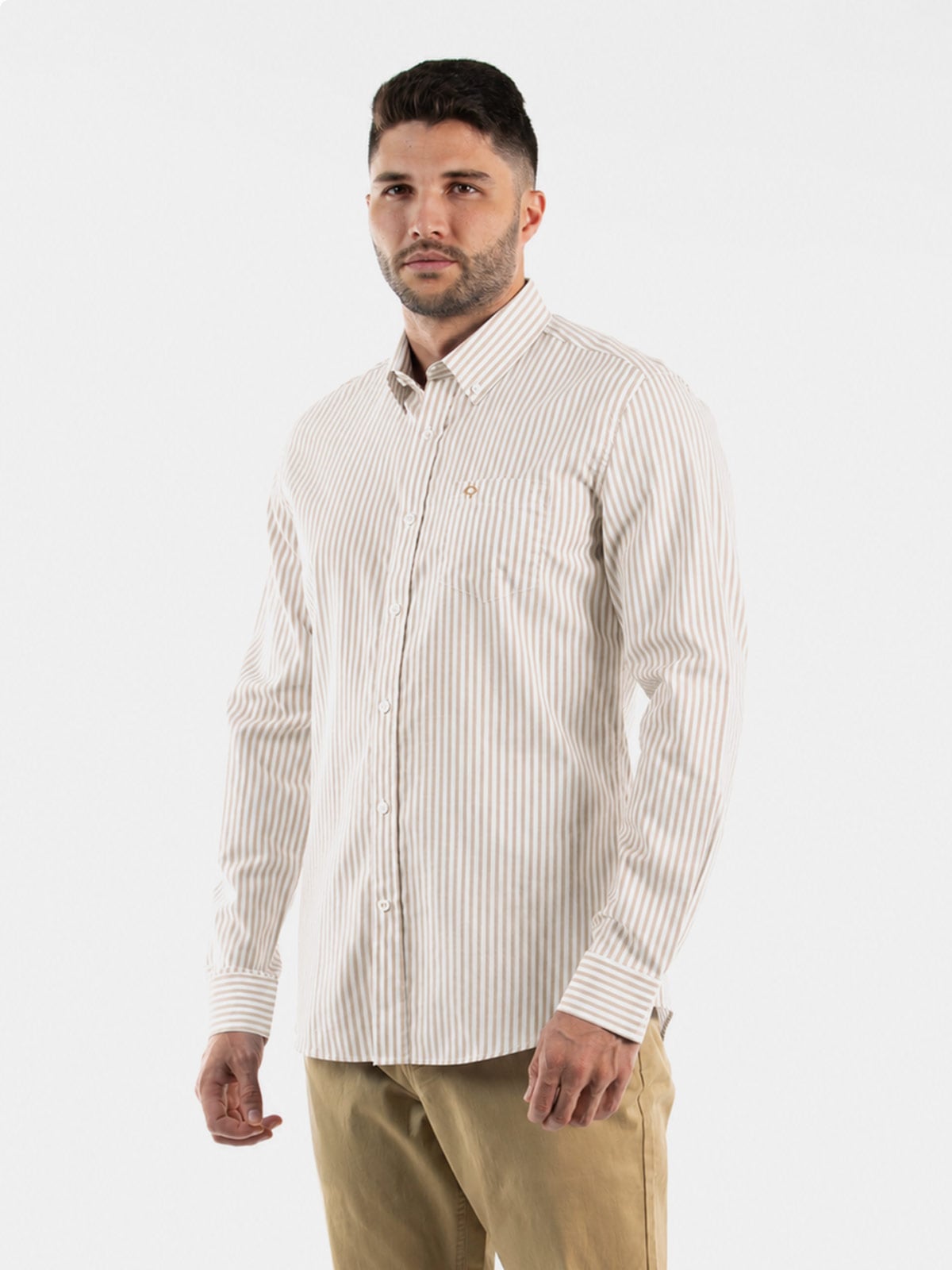 CAMISA MANGA LARGA ALGODÓN HOMBRE OSCAR DE LA RENTA BEIGE - 1