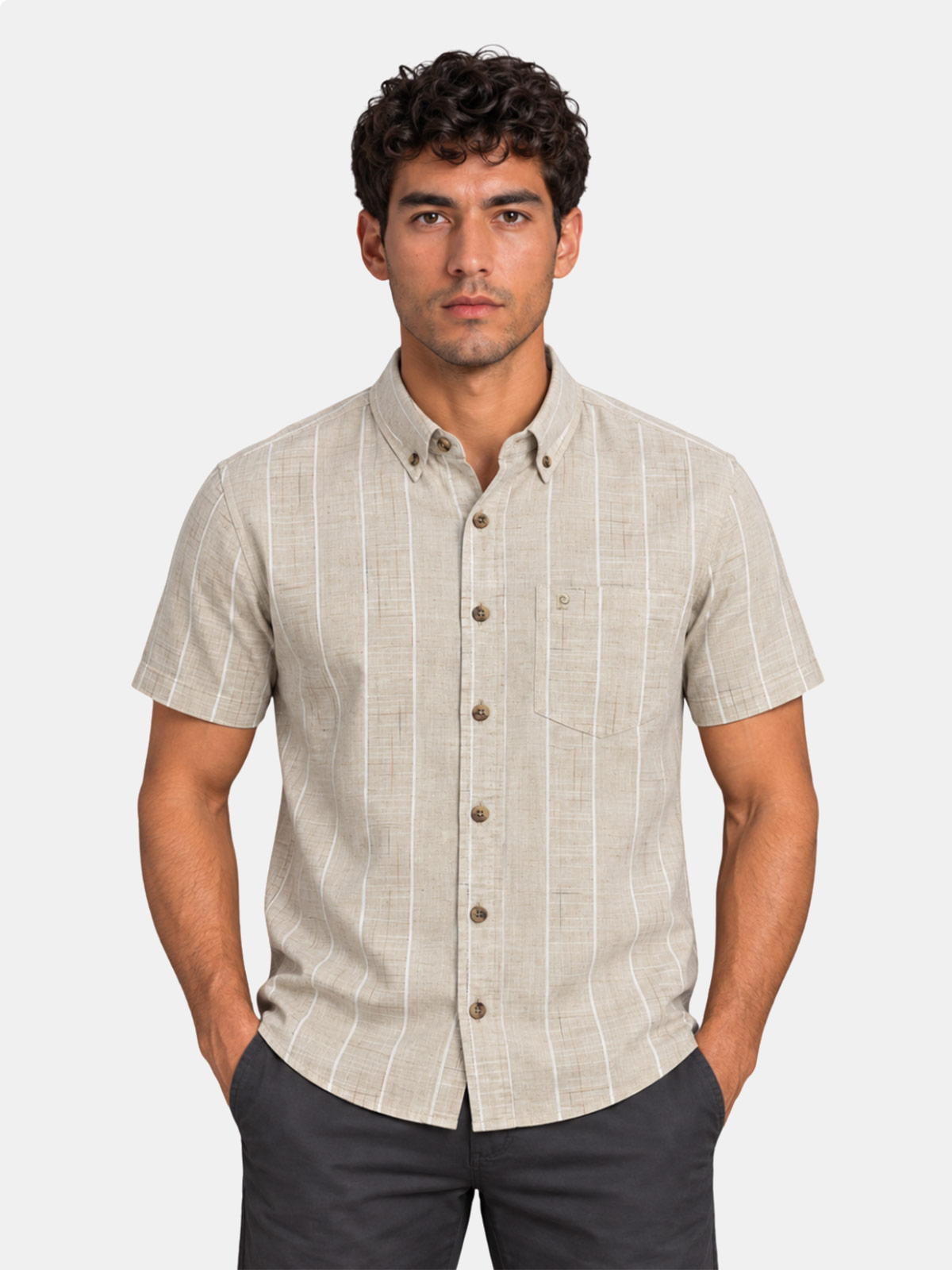 CAMISA MANGA CORTA LINO ALGODÓN HOMBRE PIERRE CARDIN - 1