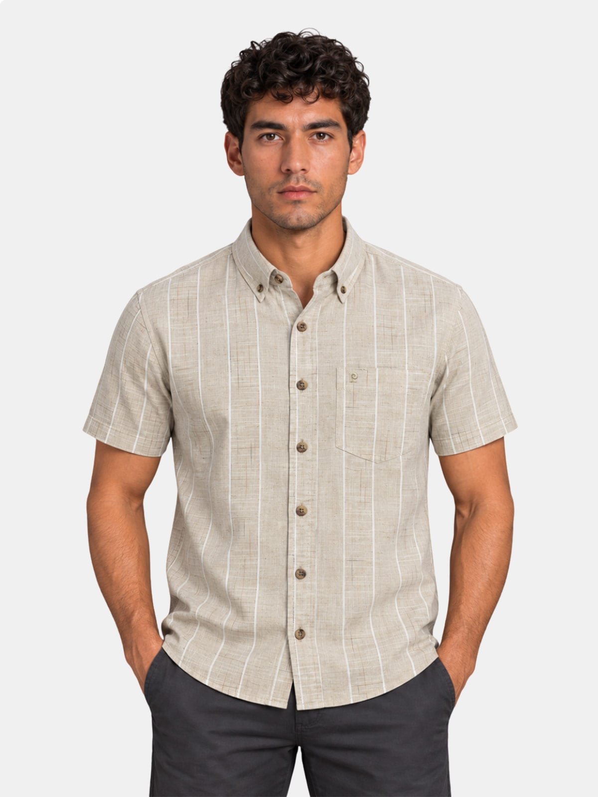CAMISA MANGA CORTA LINO ALGODÓN HOMBRE PIERRE CARDIN - 1