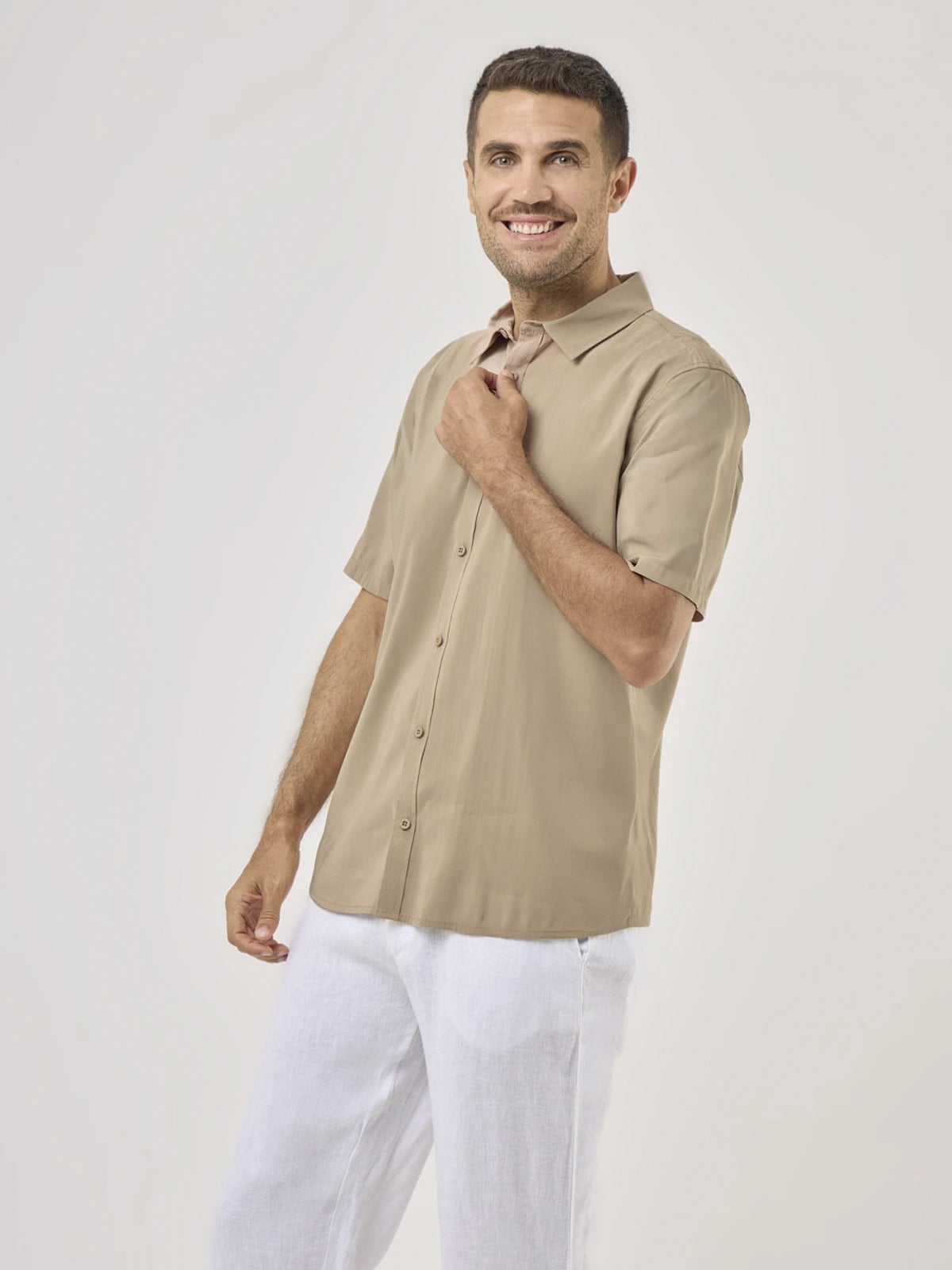 CAMISA MANGA CORTA HOMBRE CACHAREL BEIGE - 1