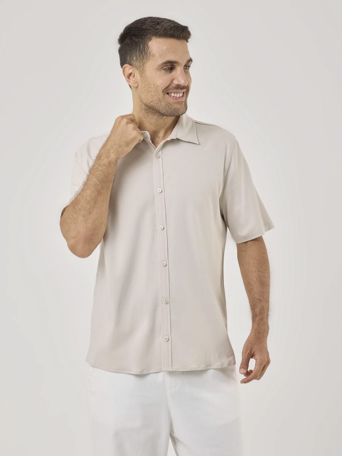 CAMISA MANGA CORTA HOMBRE NAVIGATA BEIGE - 1