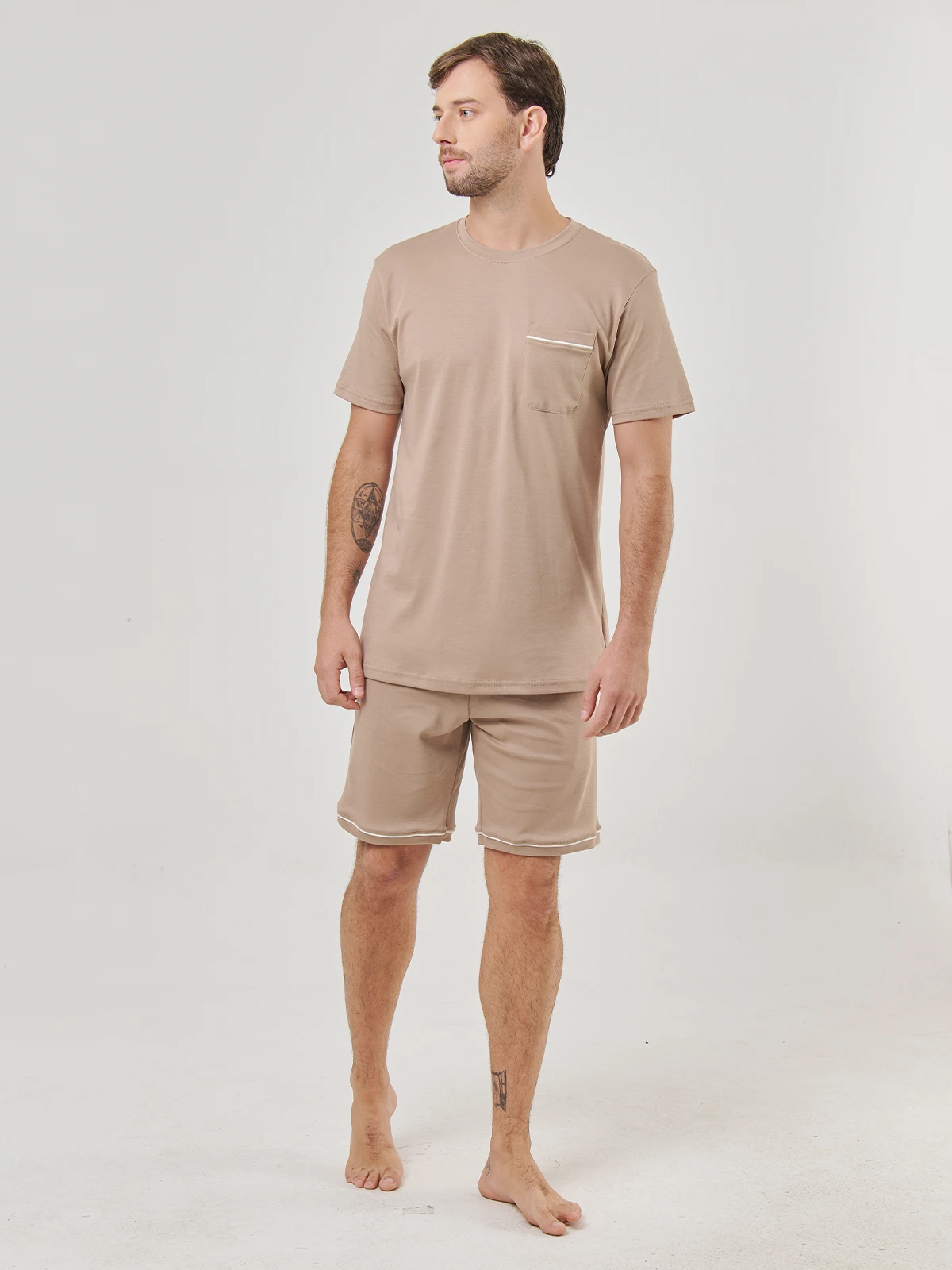 PIJAMAS MANGA CORTA ALGODÓN HOMBRE NAVIGATA BEIGE - 1