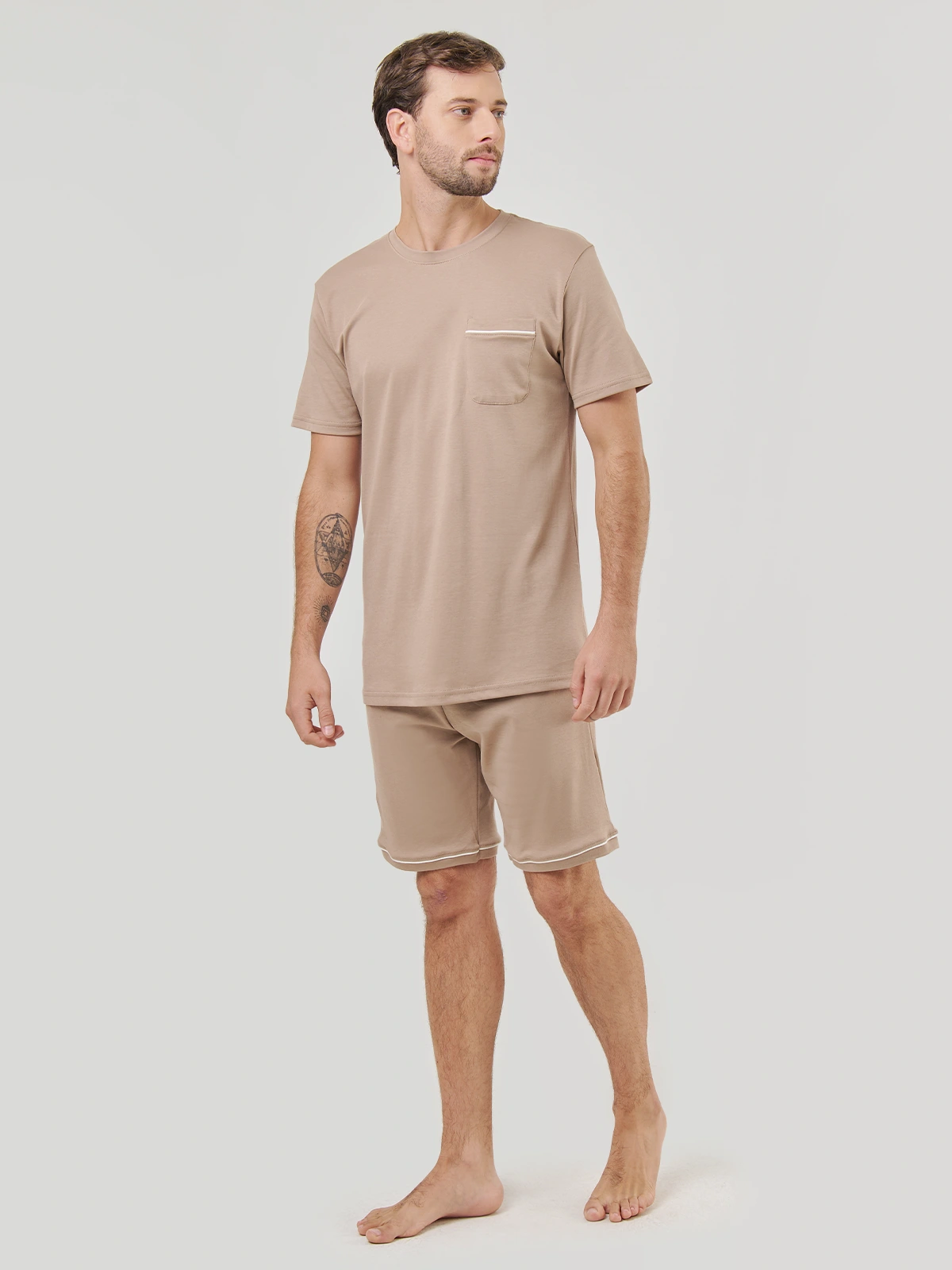 PIJAMAS MANGA CORTA ALGODÓN HOMBRE NAVIGATA BEIGE - 3