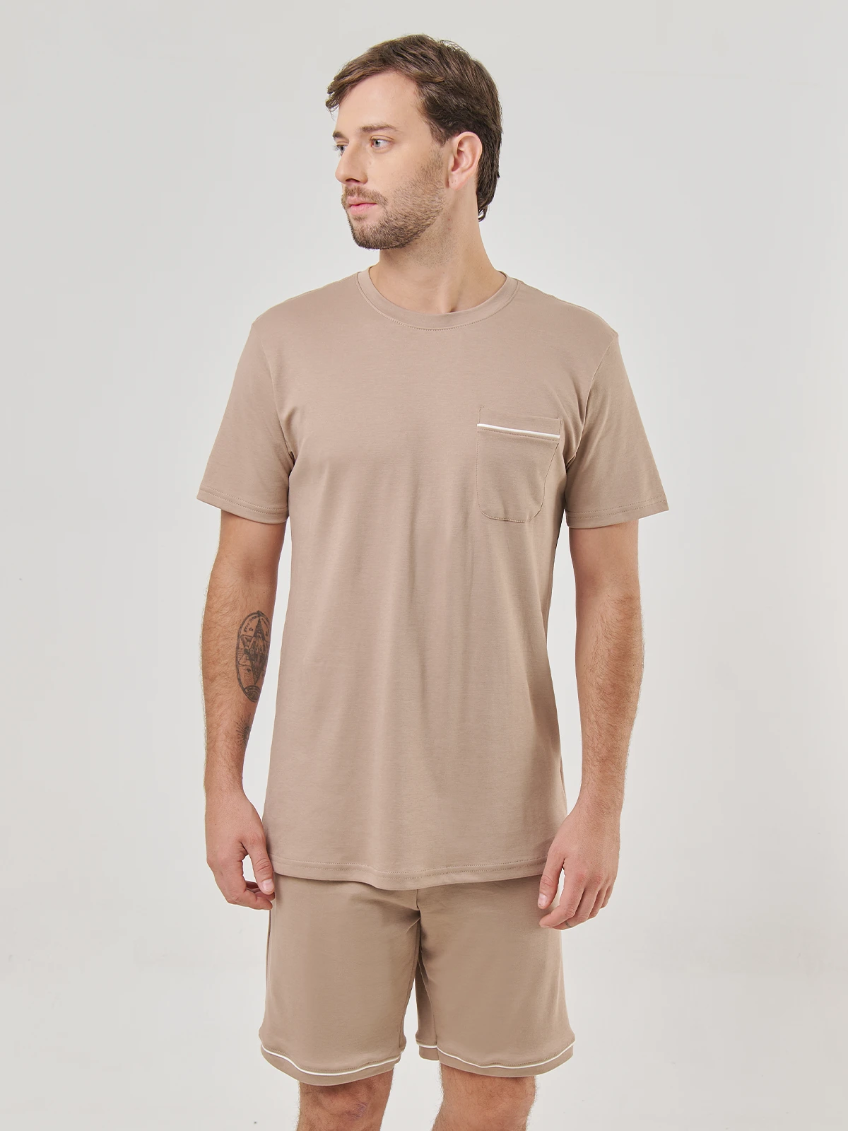 PIJAMAS MANGA CORTA ALGODÓN HOMBRE NAVIGATA BEIGE - 4