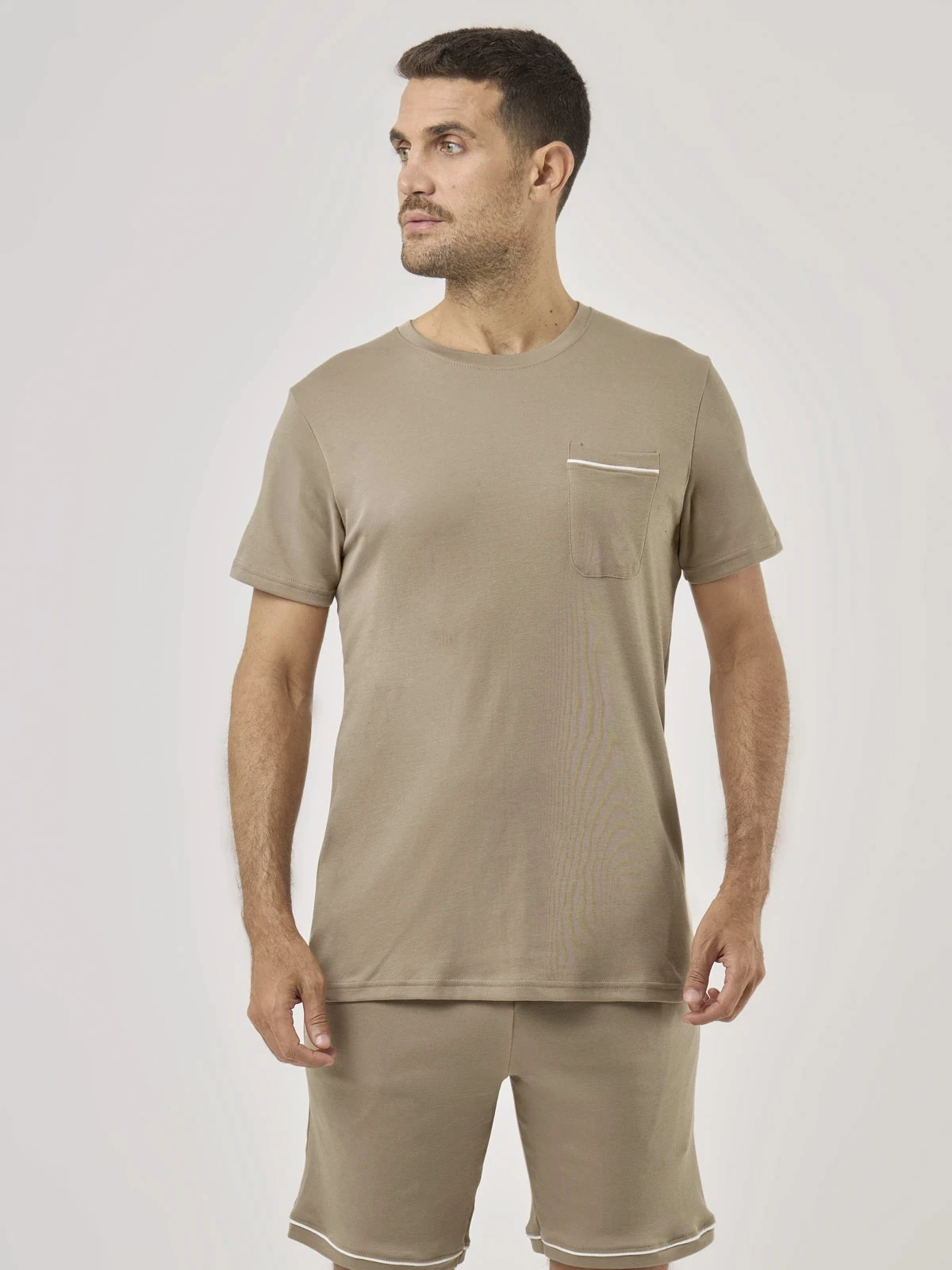 PIJAMA MANGA CORTA ALGODÓN HOMBRE NAVIGATA BEIGE - 1