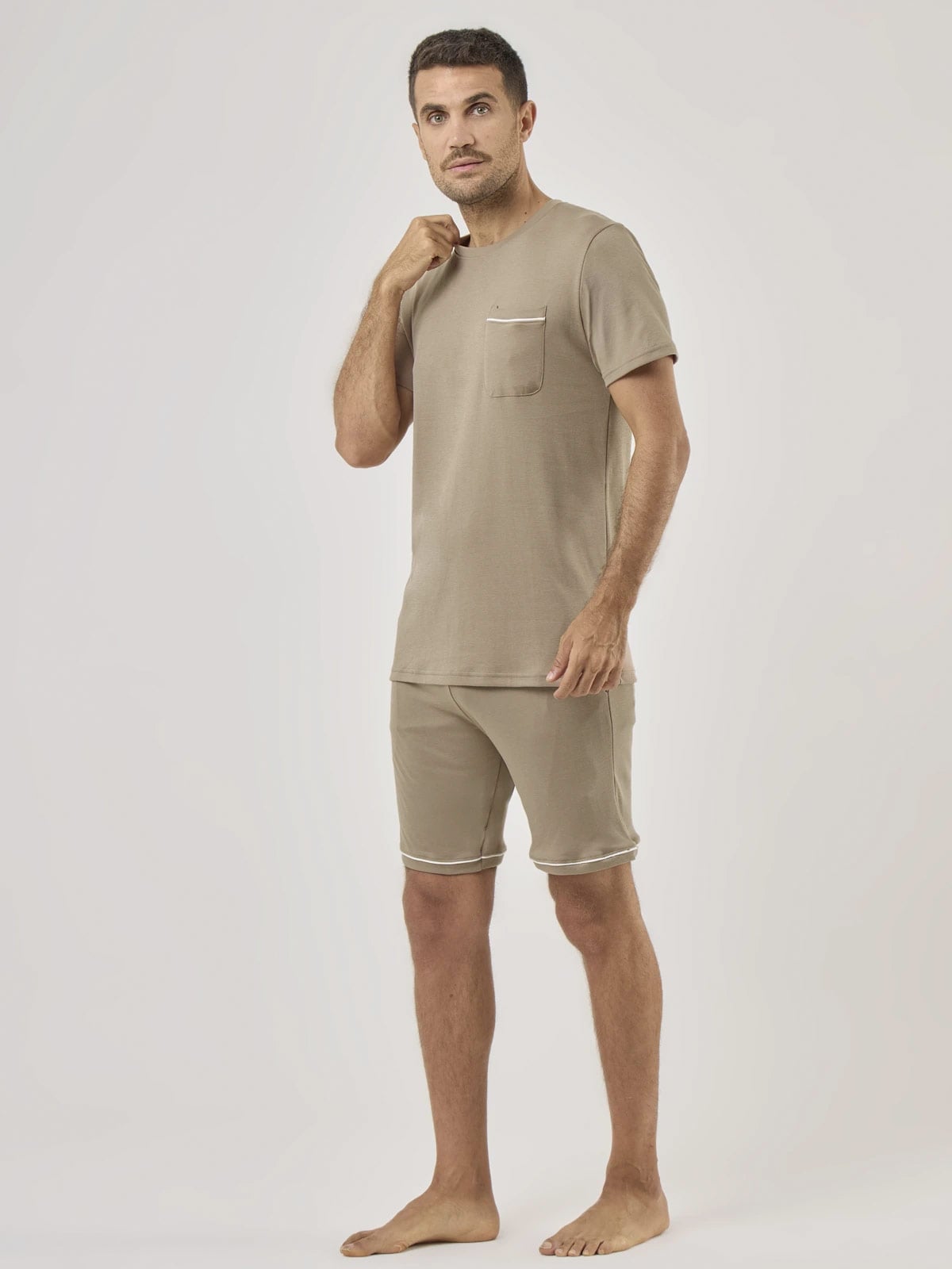 PIJAMA MANGA CORTA ALGODÓN HOMBRE NAVIGATA BEIGE - 3