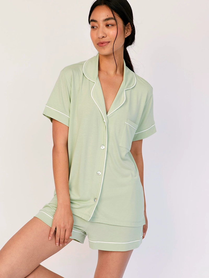 PIJAMA CORTA MUJER IN BLOOM VERDE LIMÓN PJ BOYFRIEND ALOE - 1