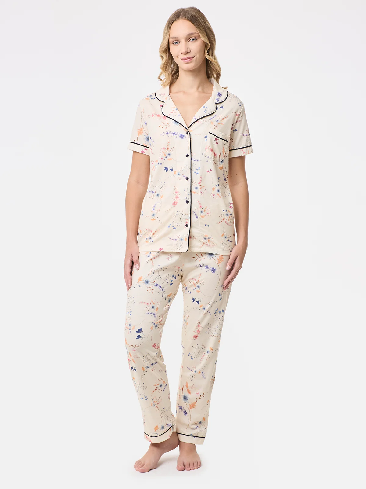 PIJAMA MANGA CORTA MUJER AZIZ CAMISERO FLORES - 1