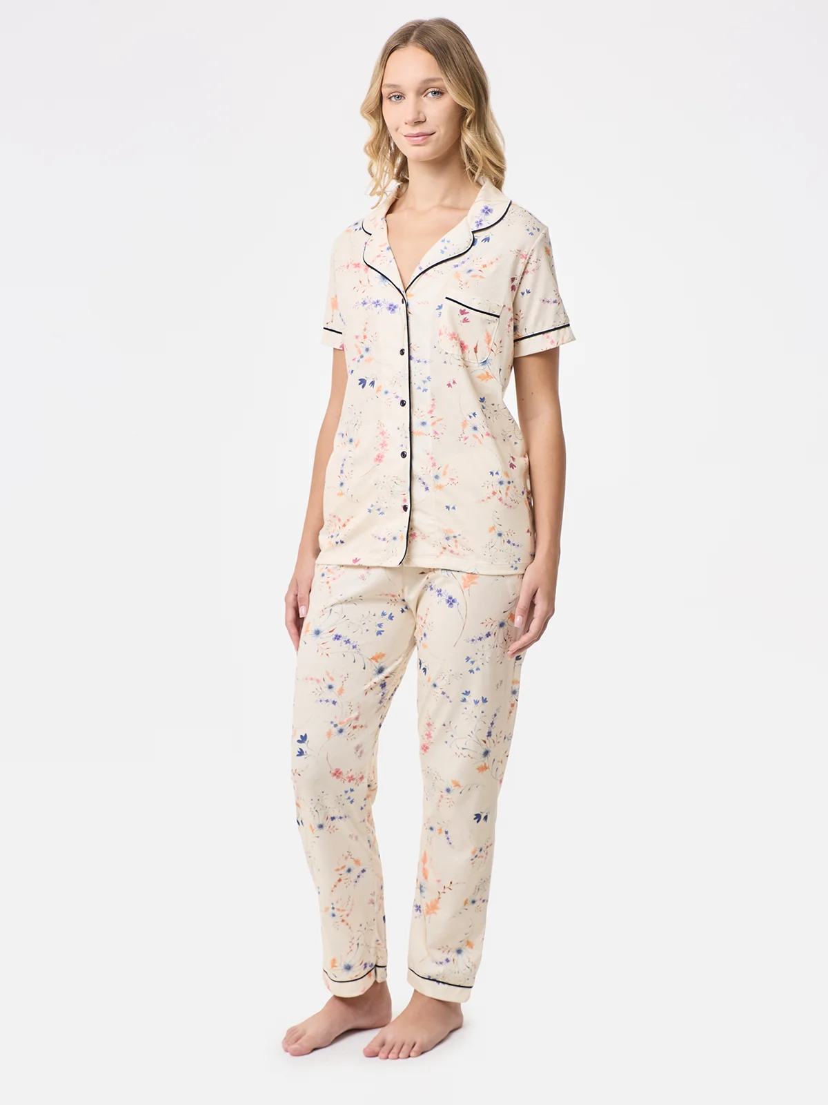 PIJAMA MANGA CORTA MUJER AZIZ CAMISERO FLORES - 3